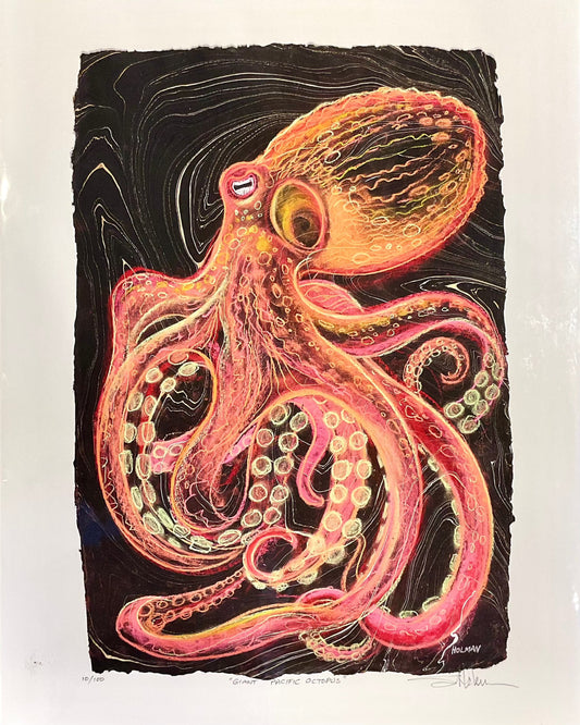 "Giant Pacific Octopus" Giclee Print in Red Stephen Holman Consignment