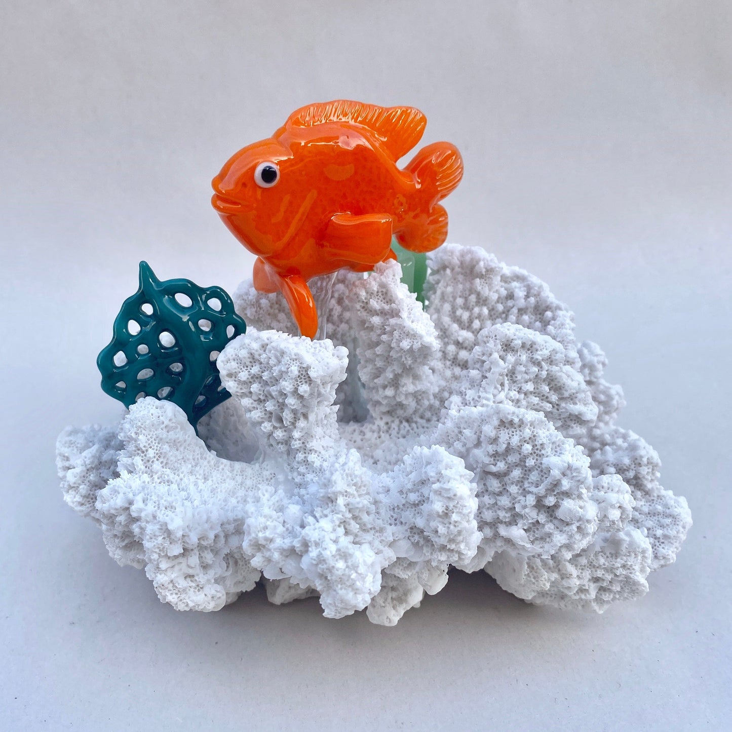 Hand Blown Glass Garibaldi in Coral Reef Sculpture M. Hawthorne Consignment