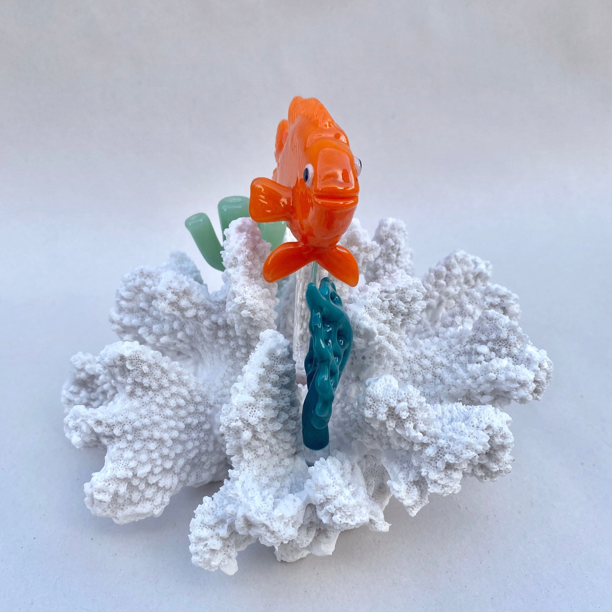 Hand Blown Glass Garibaldi in Coral Reef Sculpture M. Hawthorne Consignment