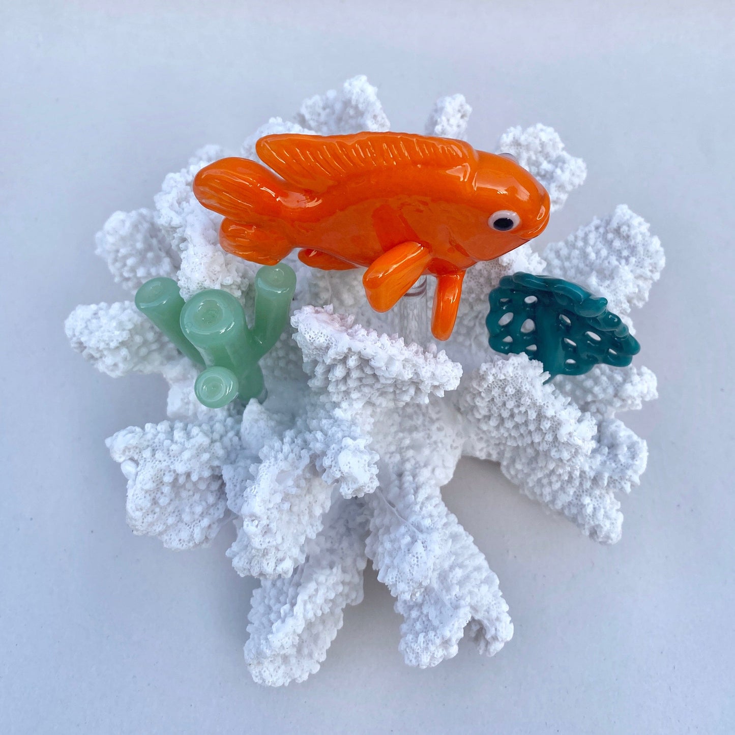 Hand Blown Glass Garibaldi in Coral Reef Sculpture M. Hawthorne Consignment