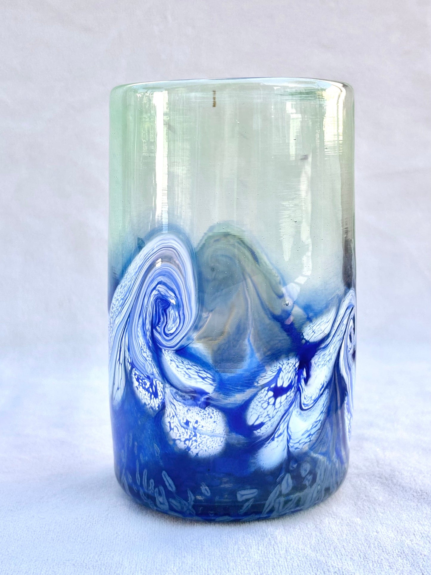 Hand Blown Ocean Glasses by Mariah Conner Mariah A. Conner Consignment Dark Blue/White