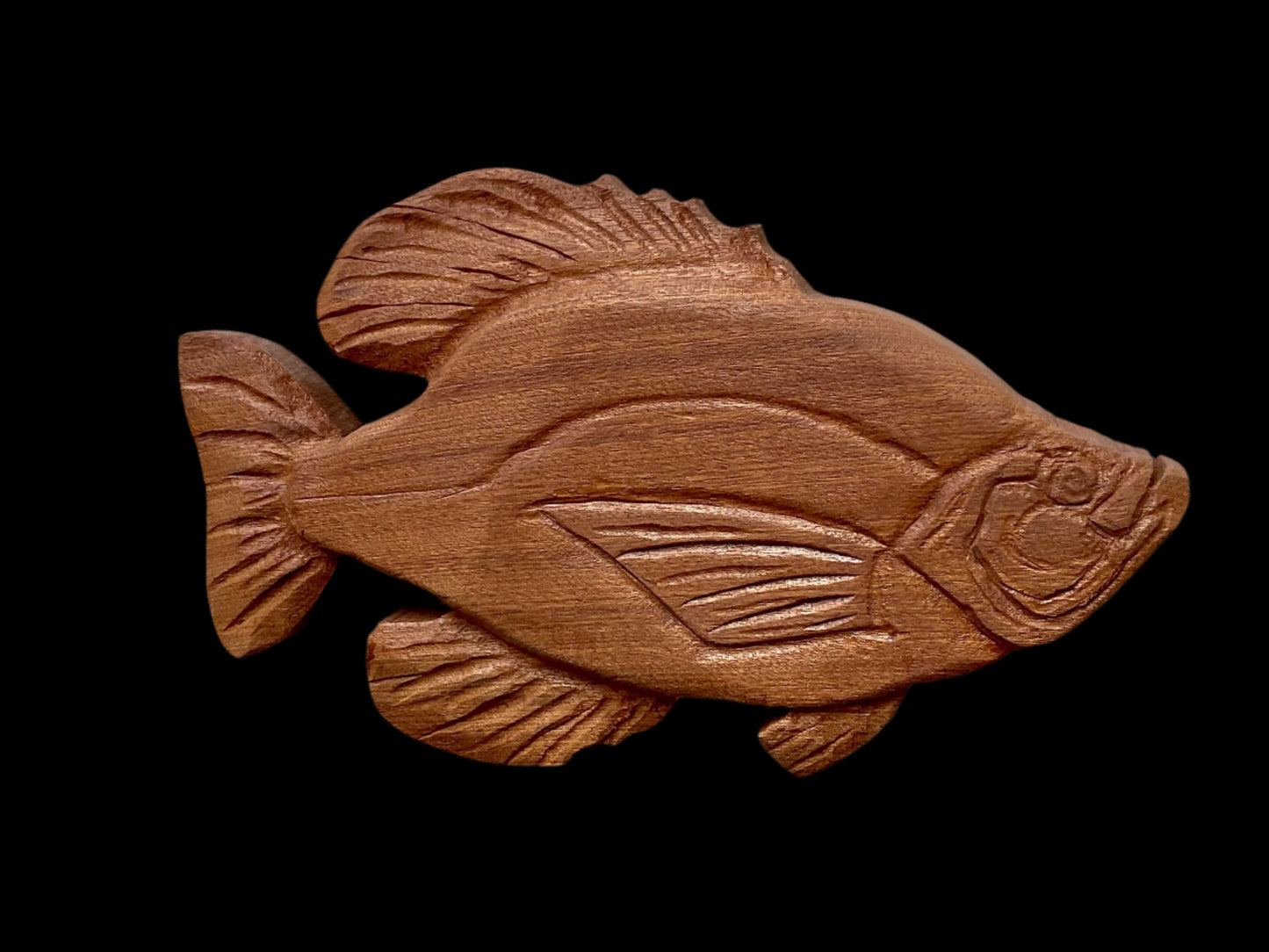 Hand Carved Wooden 3-Dimensional Fish Daniel Floyd Consignment Bass-Solid Teak (Natural) : 12" x 7.5" x 1.5"