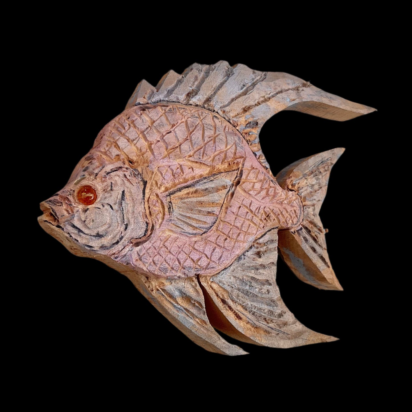 Hand Carved Wooden 3-Dimensional Fish Daniel Floyd Consignment Dusty Pink and Lavender : 11.5" x 8" x 1"
