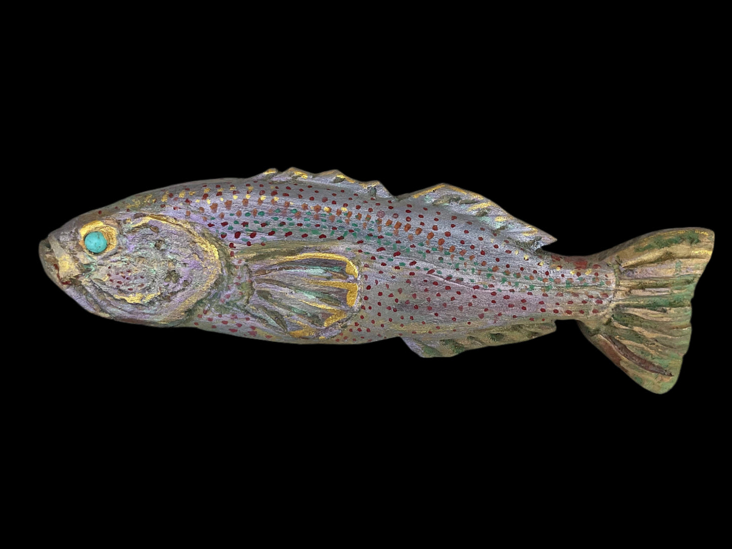 Hand Carved Wooden 3-Dimensional Fish Daniel Floyd Consignment Silver-Lavender & Gold : 12.5" x 3.5" x 1.5"