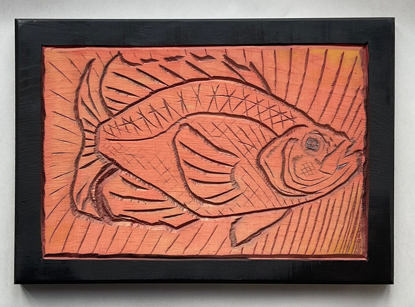 Hand Carved Wooden Fish Plaque Daniel Floyd Consignment Black and Red : 11" x 8"