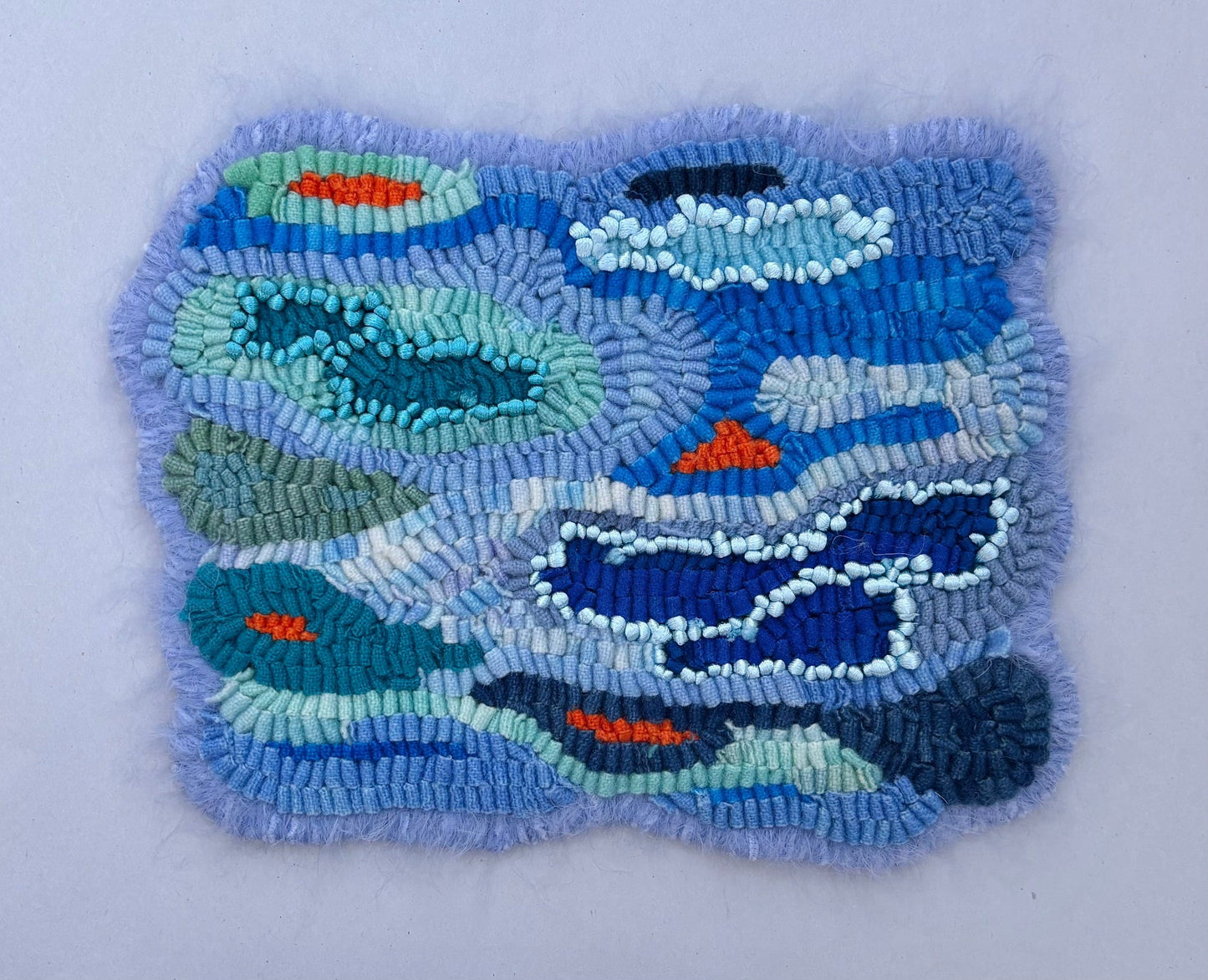 Hand Hooked "Blue Reflections" Trivet S Newton Consignment