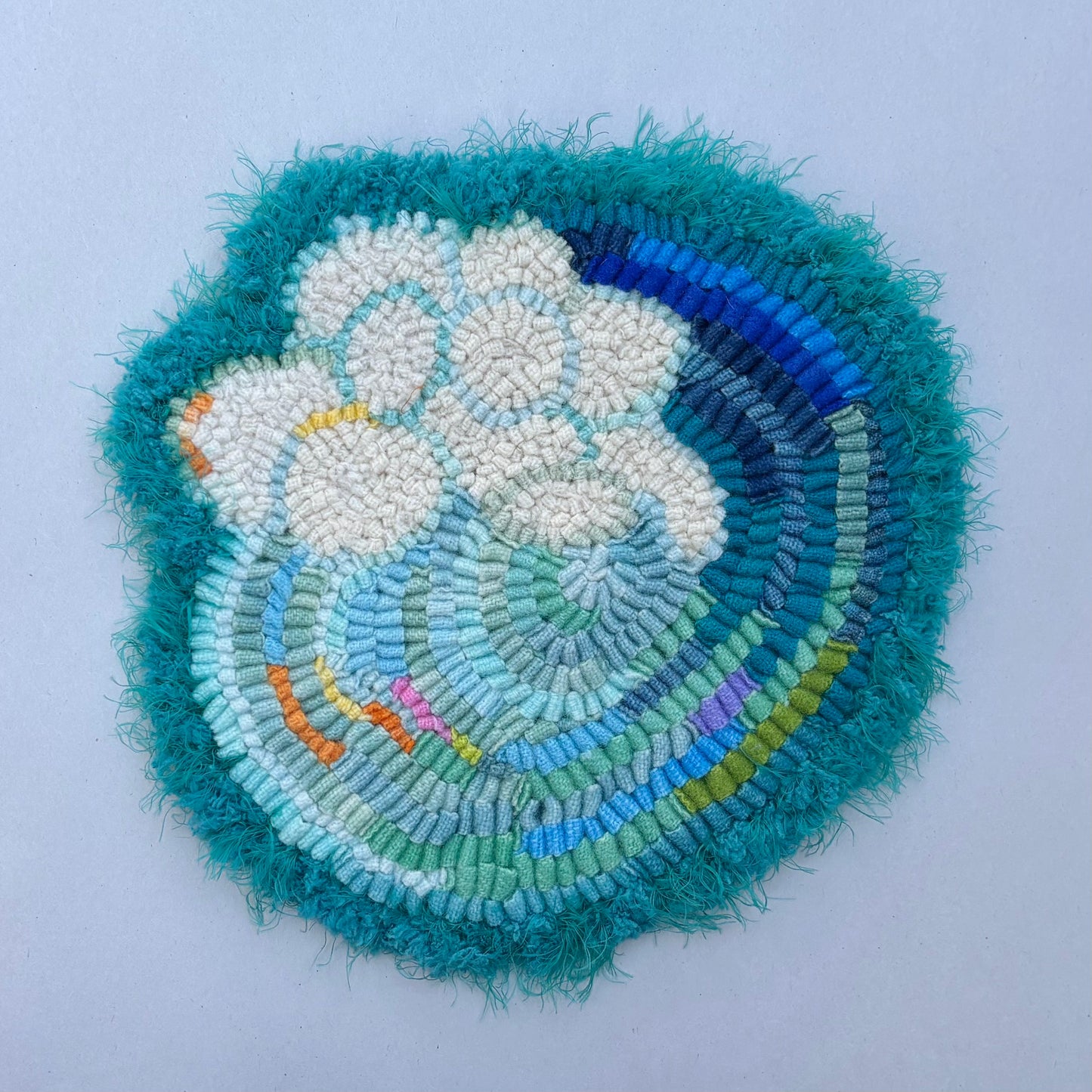 Hand Hooked "Clouds At Sea" Trivets S Newton Consignment Cloud Sky-Blue