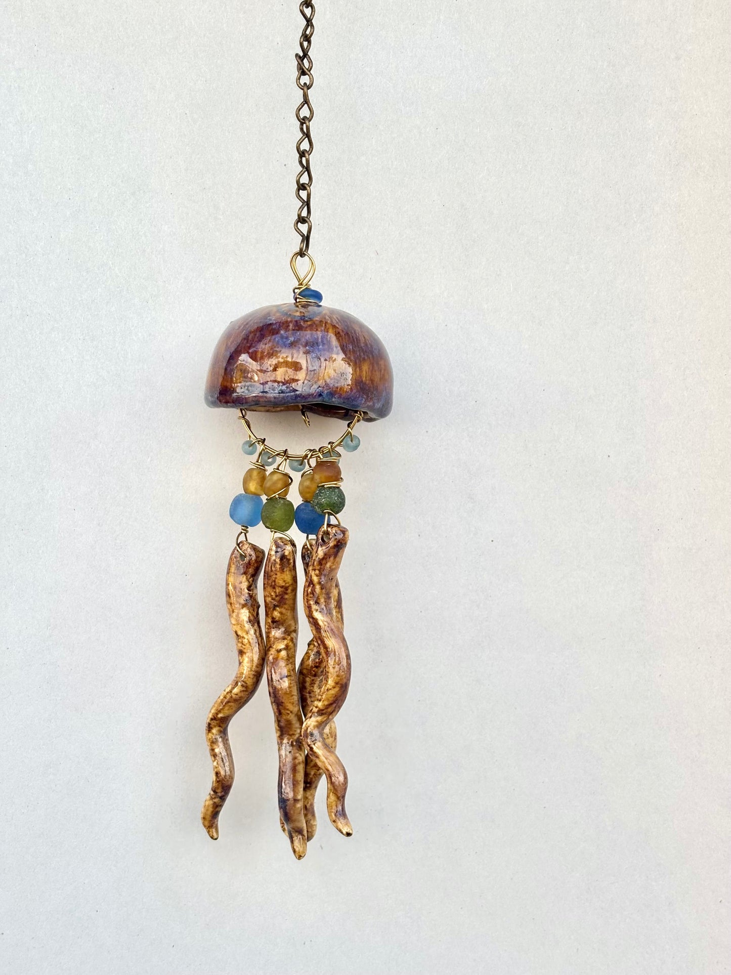 Hand Sculpted Ceramic Jellyfish Heidi Duran Consignment Small : Purple/Brown (3"x 9")