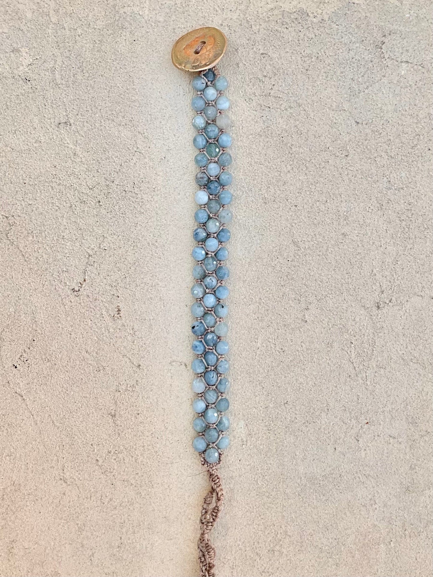 Hand Woven 3-Row Precious Stone Bracelets Heidi Duran Inventory Aquamarine w/Pisces button