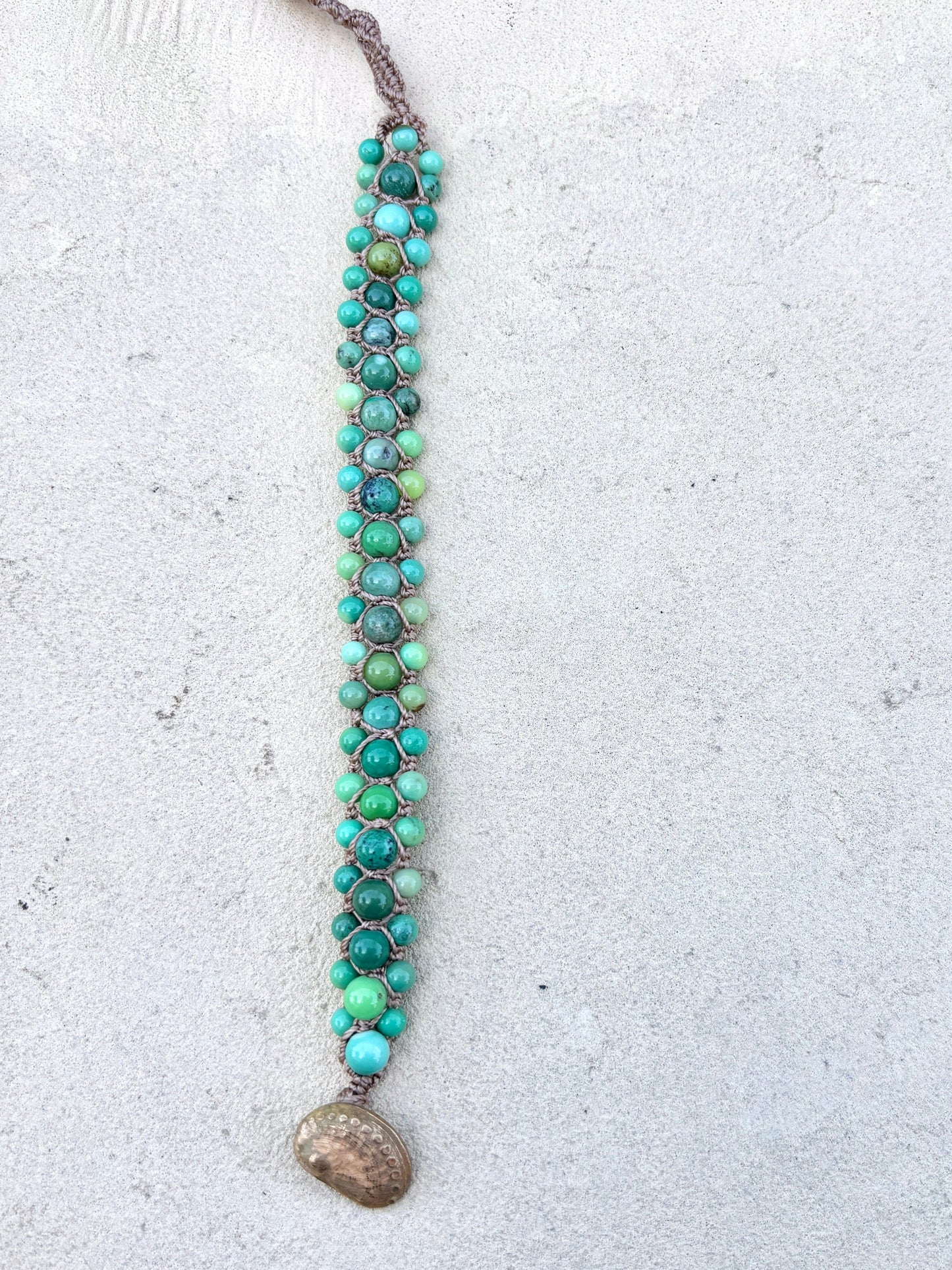 Hand Woven 3-Row Precious Stone Bracelets Heidi Duran Inventory Chrysoprase w/Abalone Shell button