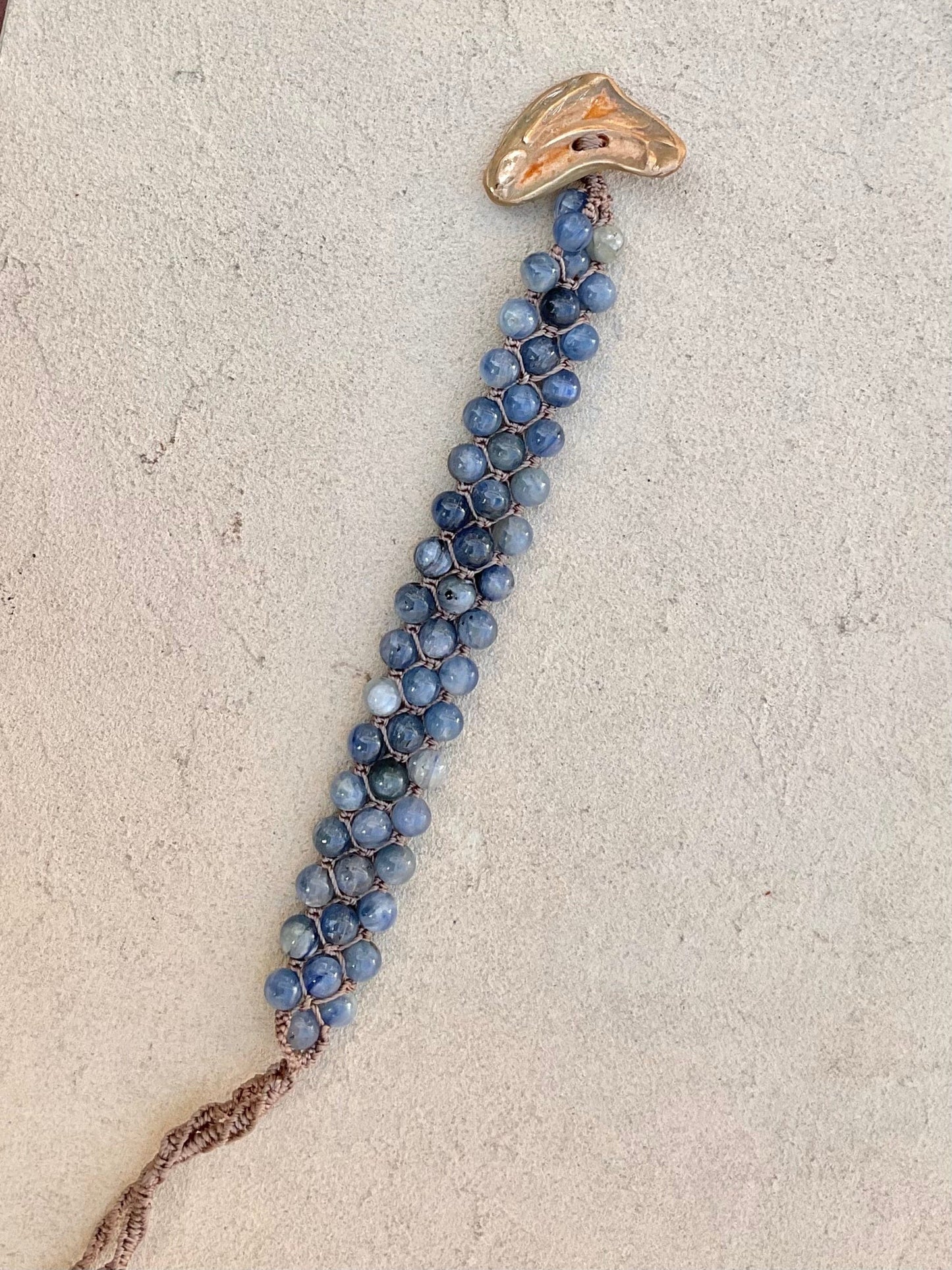 Hand Woven 3-Row Precious Stone Bracelets Heidi Duran Inventory Kyanite w/Flying Fish button