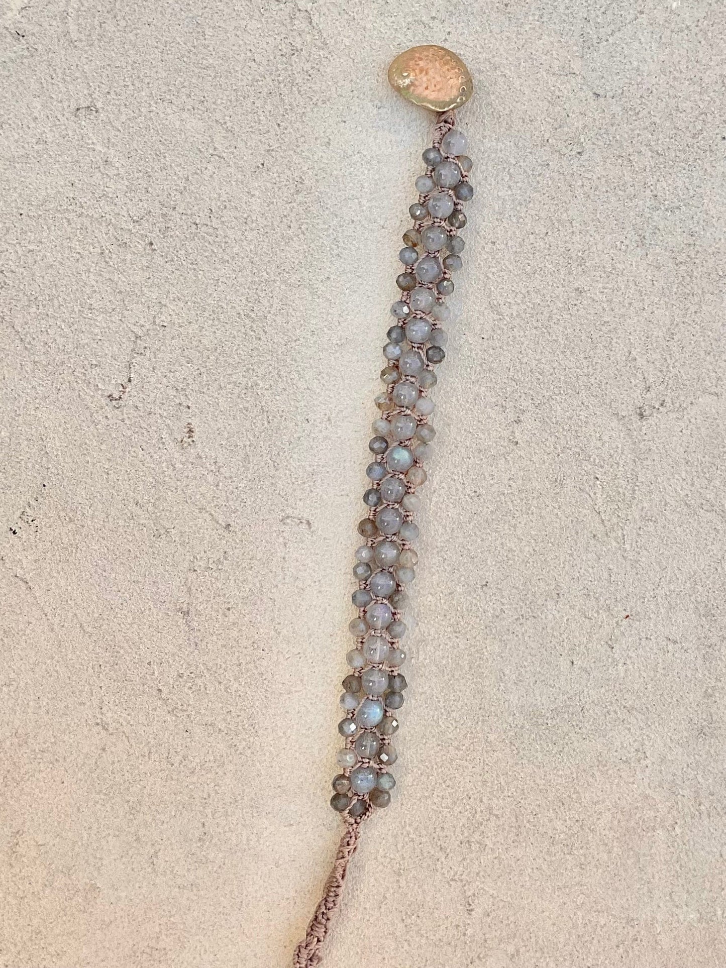Hand Woven 3-Row Precious Stone Bracelets Heidi Duran Inventory Labradorite w/Abalone Shell button