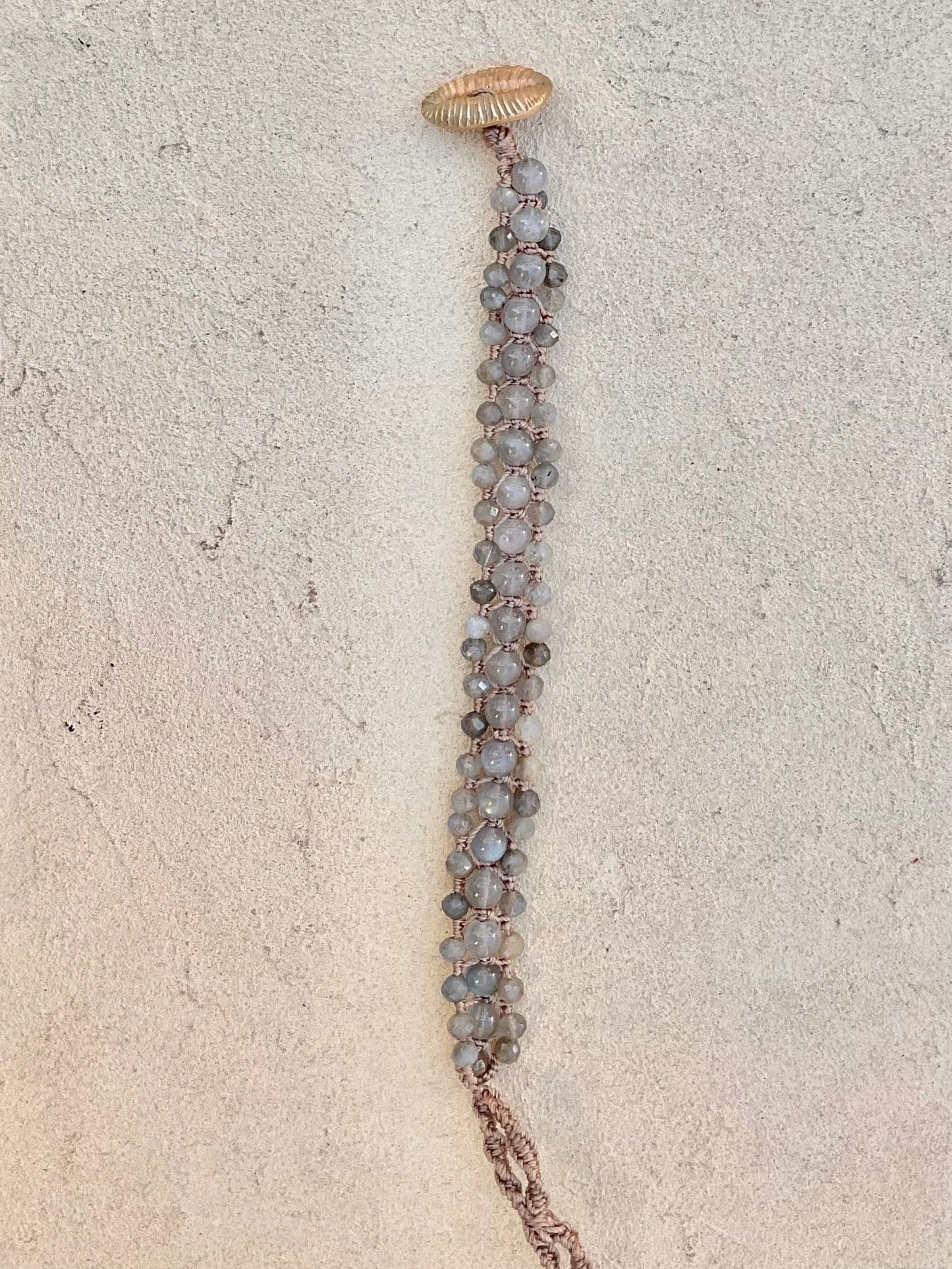 Hand Woven 3-Row Precious Stone Bracelets Heidi Duran Inventory Labradorite w/Cowry Shell button