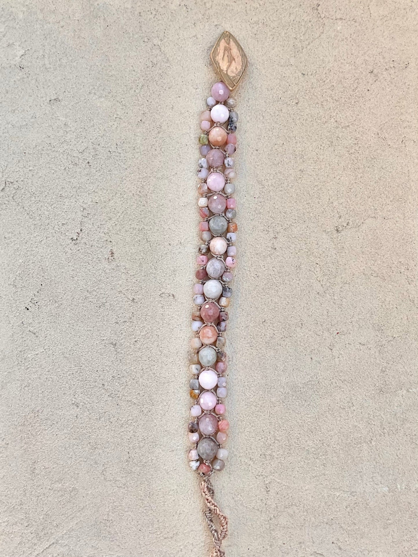 Hand Woven 3-Row Precious Stone Bracelets Heidi Duran Inventory Rhodonite w/Casino Mermaid button