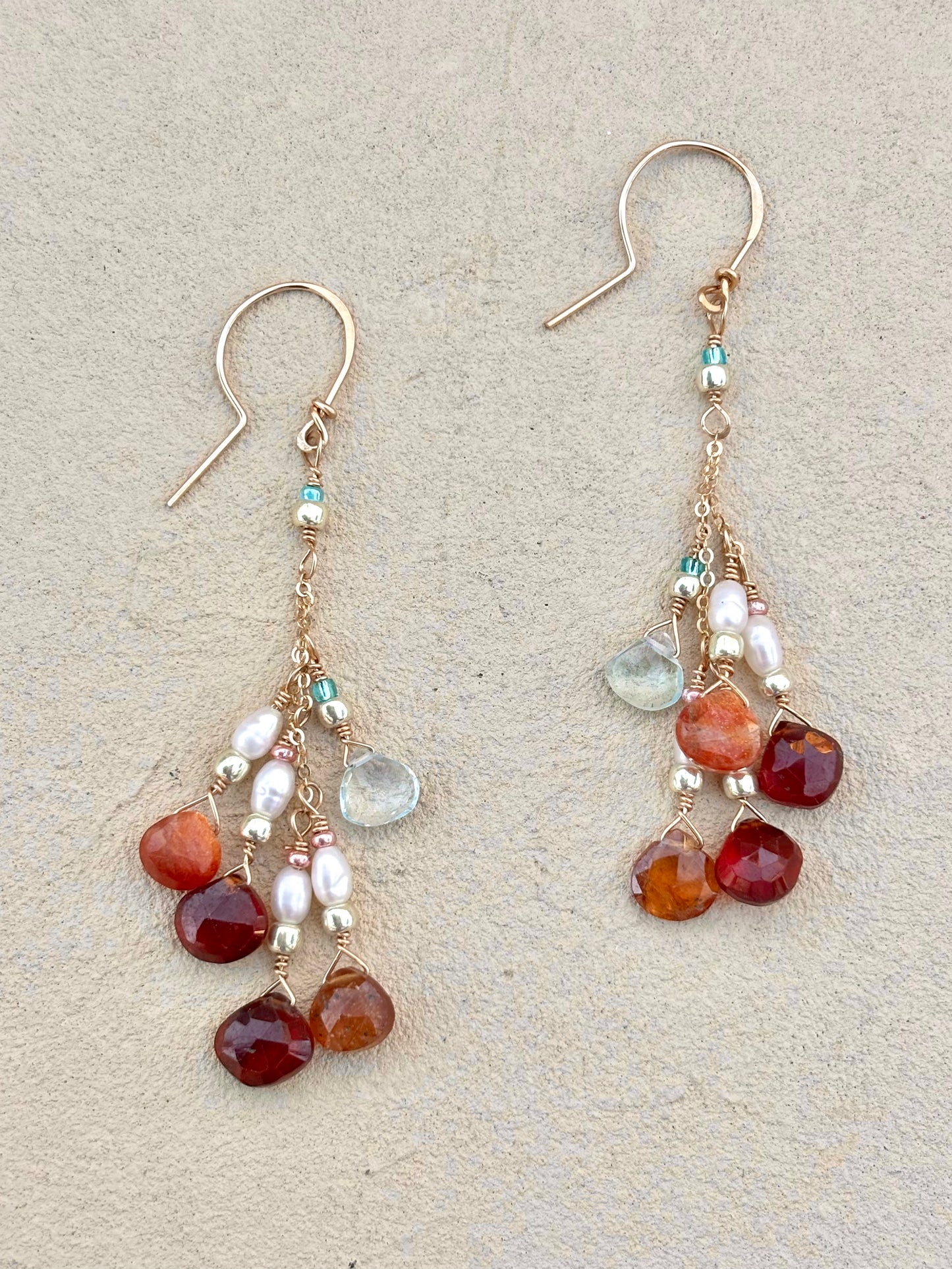 Hessonite Garnet, Pearl and Topaz 14K GF Earrings Elise Peters Inventory