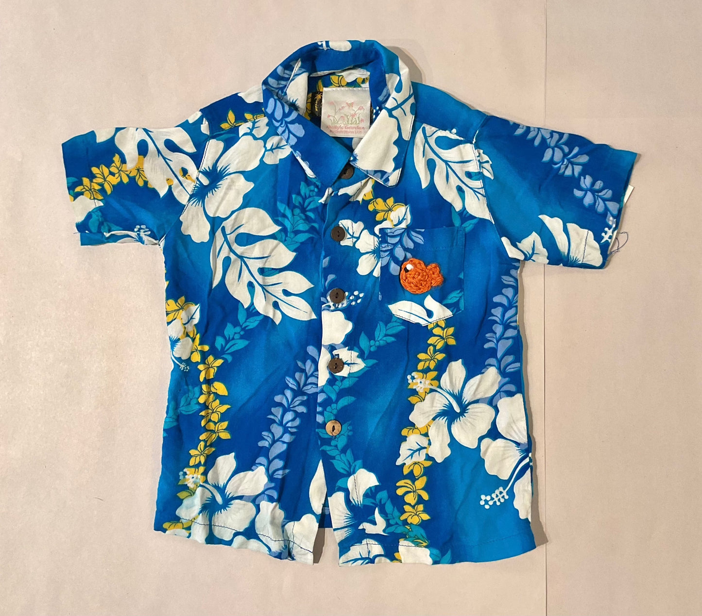 Infant/Toddler Hawaiian Shirt with Crocheted Garibaldi K Hawthorne Consignment 18 - 24mo. Blue