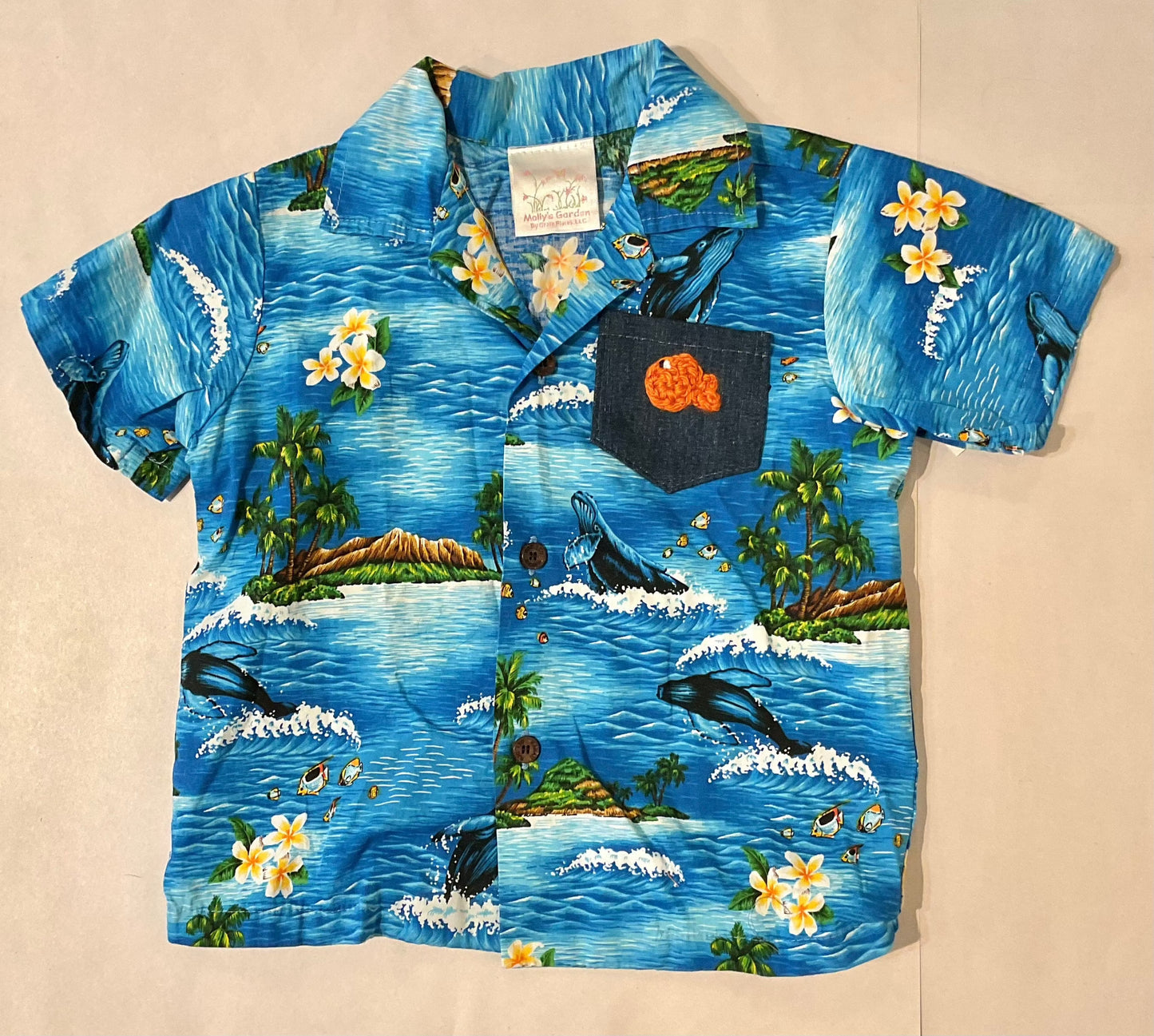 Infant/Toddler Hawaiian Shirt with Crocheted Garibaldi K Hawthorne Consignment 4T Blue