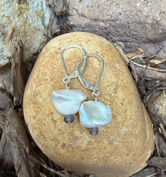 Keshi Nugget Pearl with Semi-precious Stone Sterling Earrings Amy Jahn Consignment with Iolite(bottom)