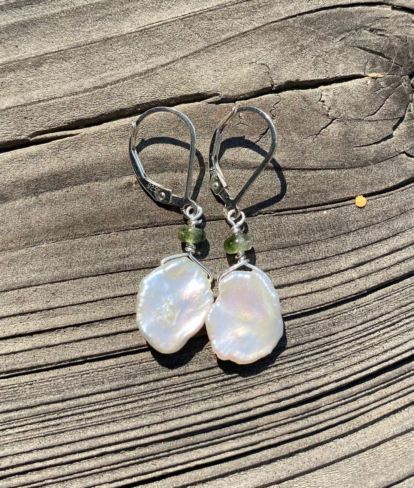 Keshi Pearl with Semi-precious Stone Earrings - Sterling Amy Jahn Inventory with Green Tourmaline
