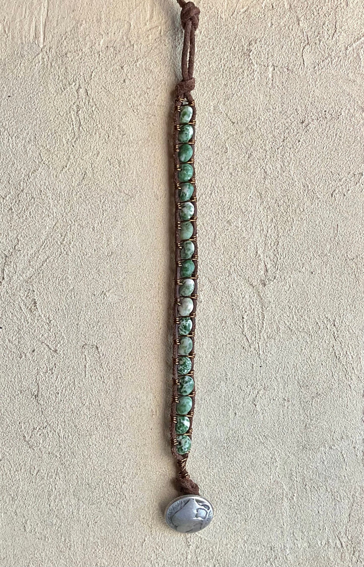 Large - Semi-precious Stone Leather Bracelets Heidi Duran Inventory Round Jasper