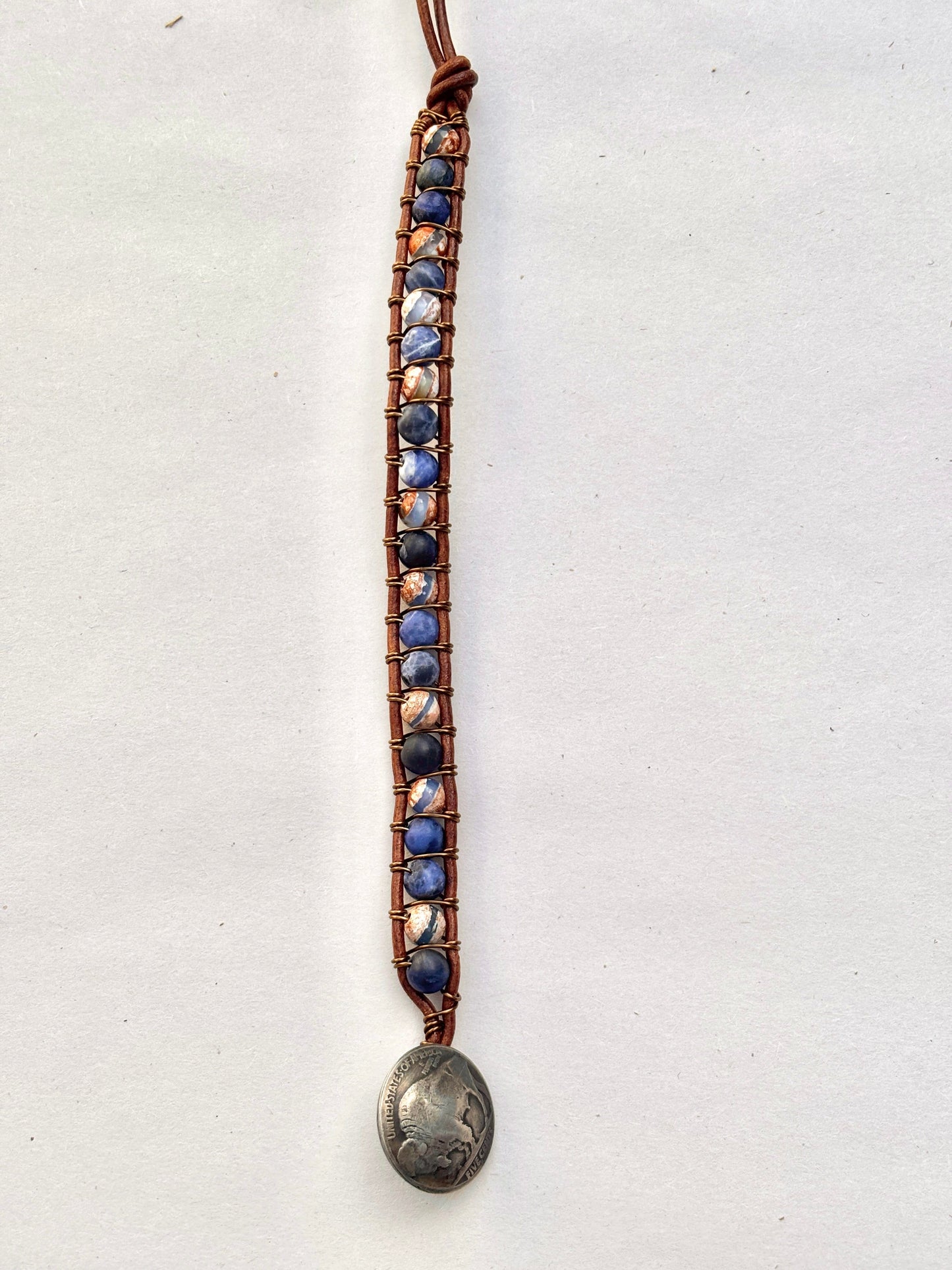 Large - Semi-precious Stone Leather Bracelets Heidi Duran Inventory Sodalite & Agate