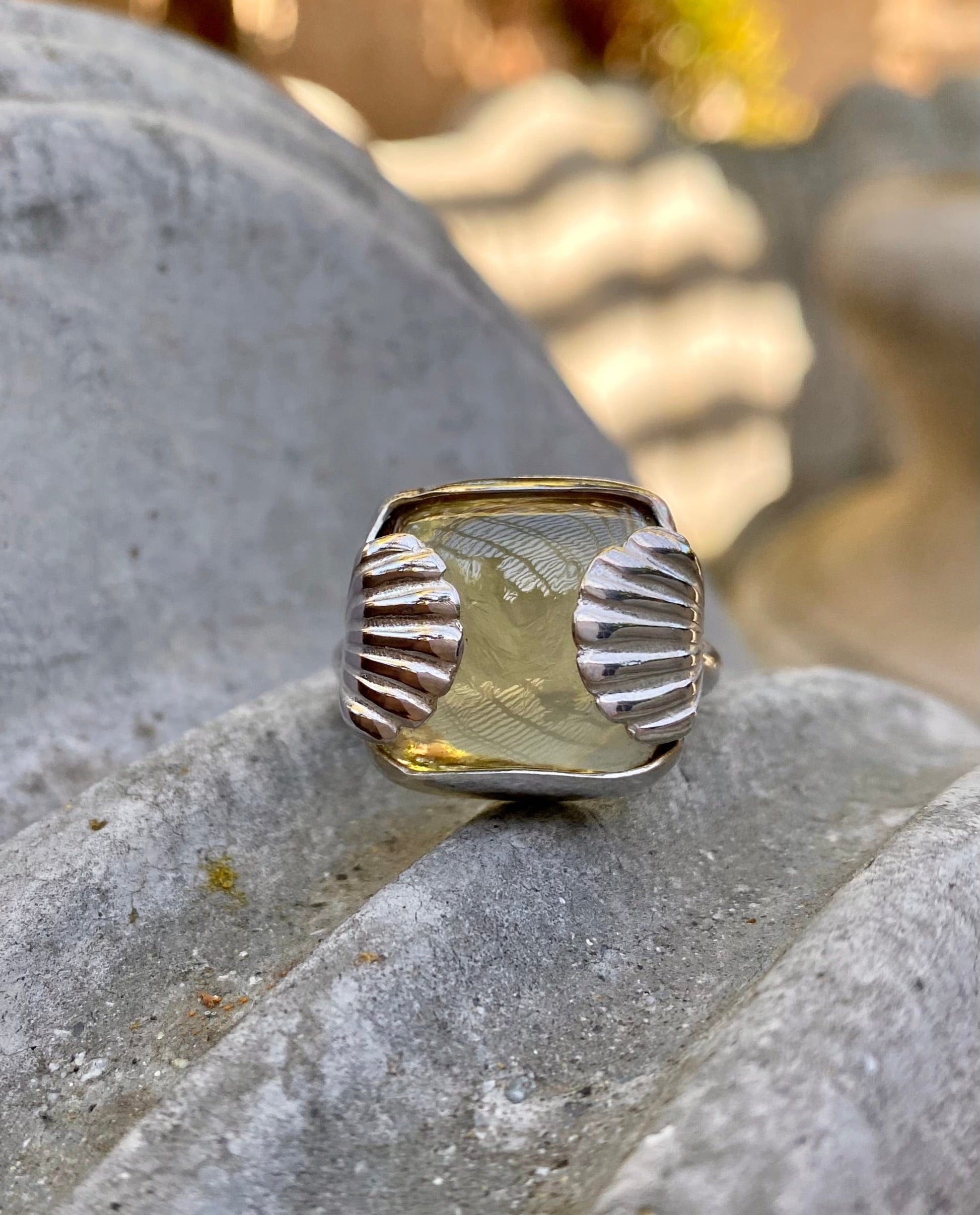 Lemon Quartz and Shells Sterling Ring Amy Jahn Consignment