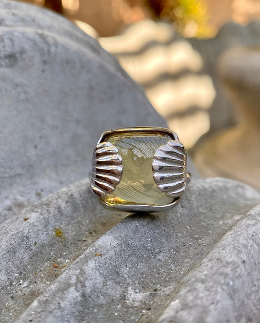 Lemon Quartz and Shells Sterling Ring Amy Jahn Consignment