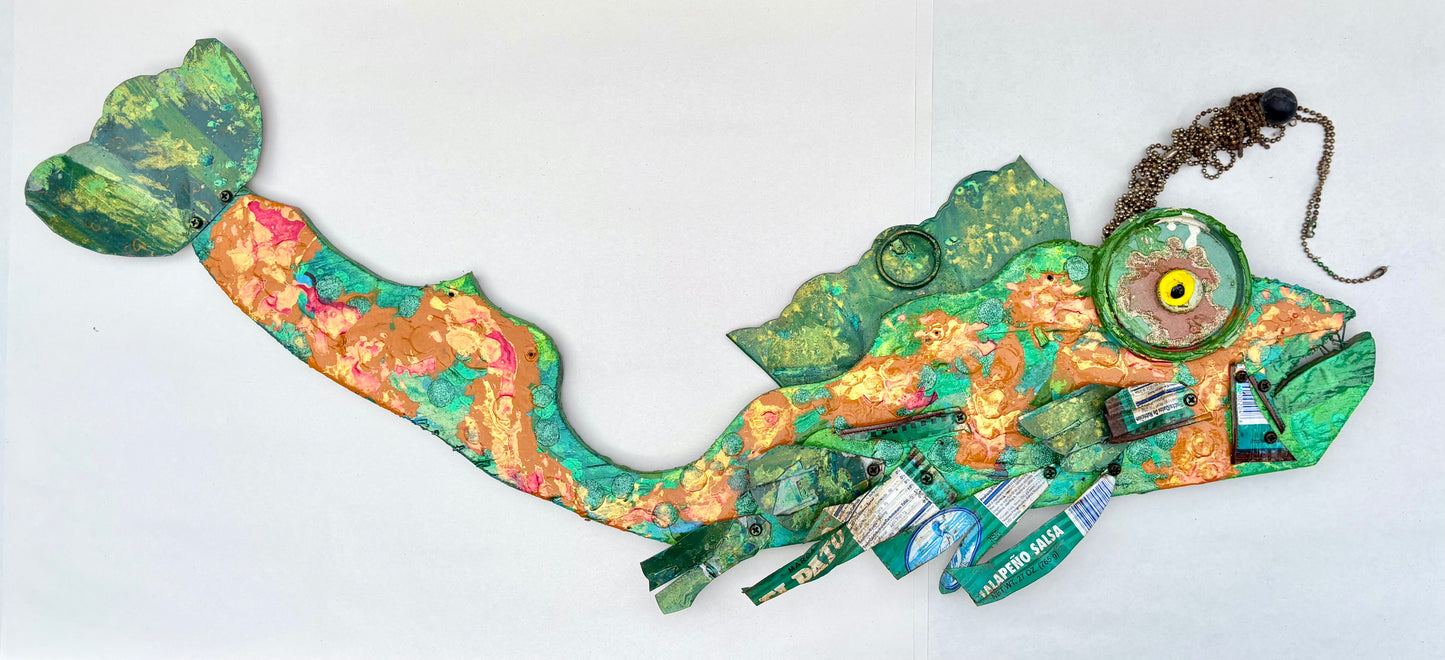 "Long Orange-Green Angler Fish" - Eco Folk Art Rodrigo Consignment