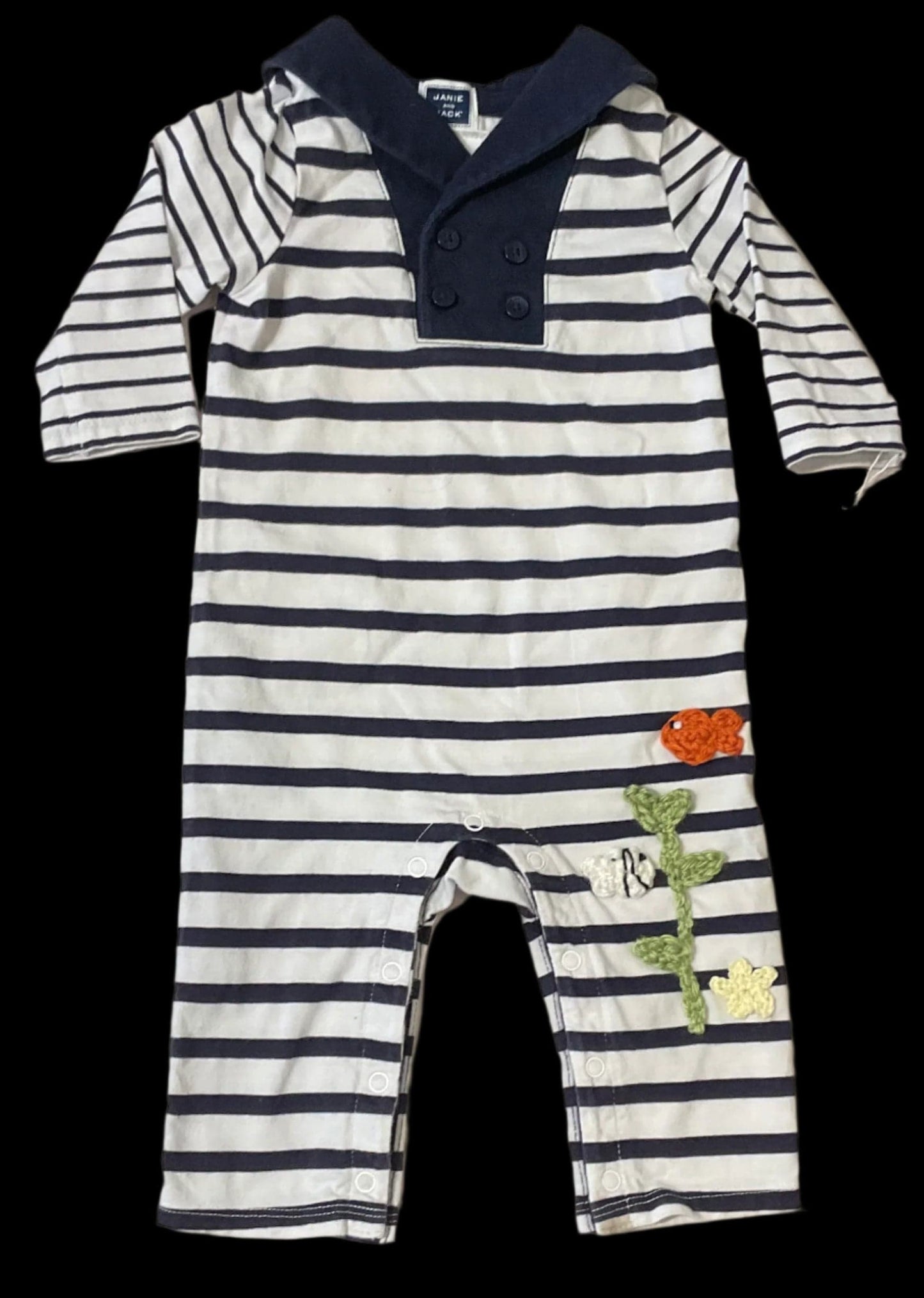 Long Sleeve Baby PJs with Garibaldi Fish K Hawthorne Consignment 3-6mo. white/navy (sailor)
