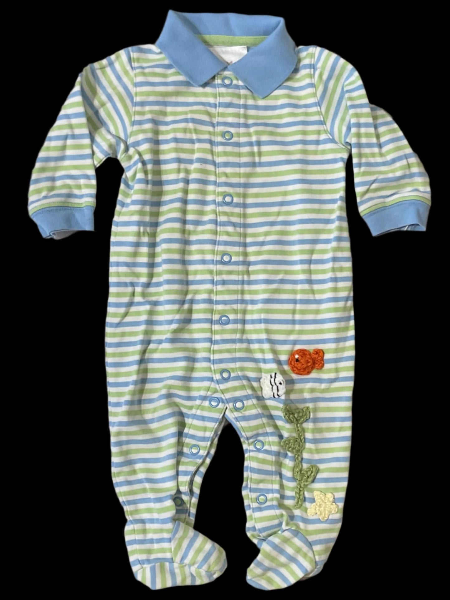 Long Sleeve Baby PJs with Garibaldi Fish K Hawthorne Consignment 6mo. white/blue/green