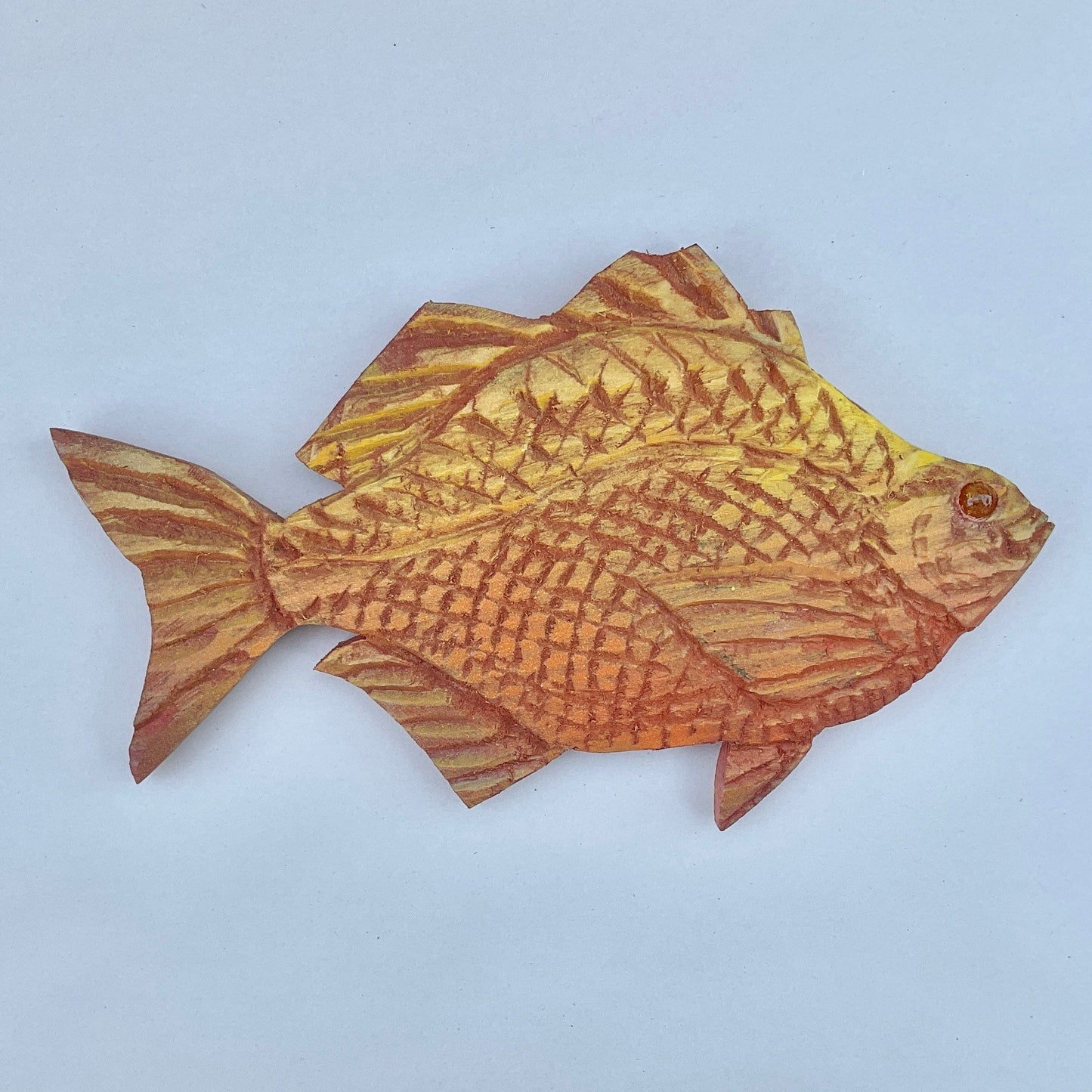 Medium/Large Wooden Fish by Daniel Daniel Floyd Inventory Large Burnt Siena/Yellow - facing right