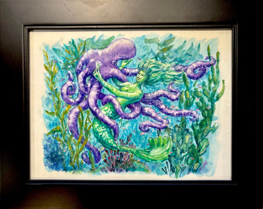 "Mermaid and Purple Octopus Friend" Original Painting Marion Dies Consignment