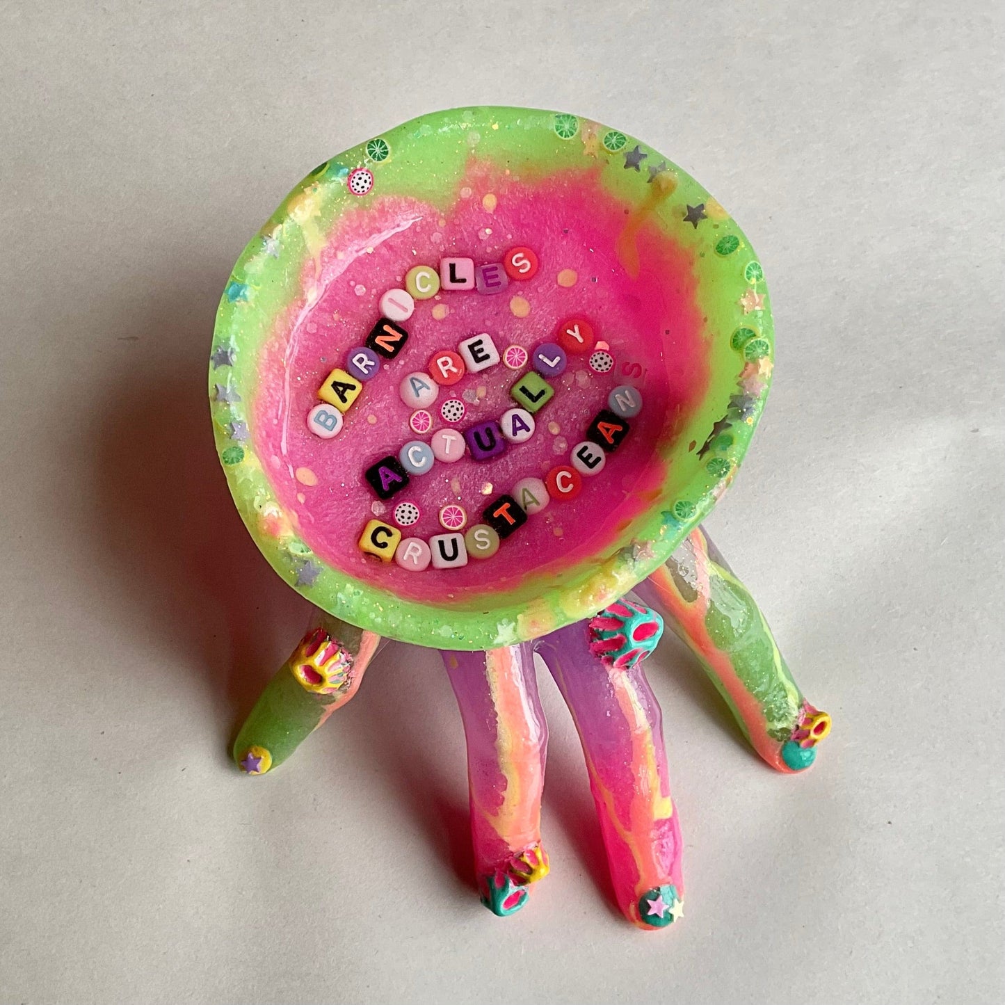 "Mermaid Feels" Resin Hand Sculpture Dishes with Ocean Quotes Andrea Forbush Consignment "BARNACLES ARE ACTUALLY CRUSTACEANS"