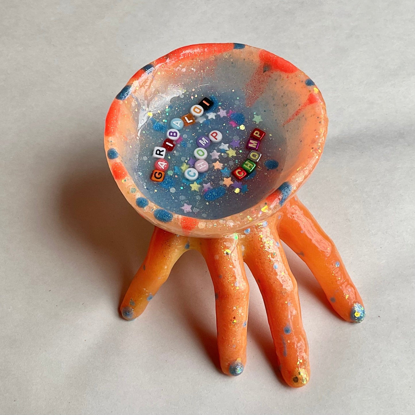 "Mermaid Feels" Resin Hand Sculpture Dishes with Ocean Quotes Andrea Forbush Consignment "GARIBALDI CHOMP CHOMP"