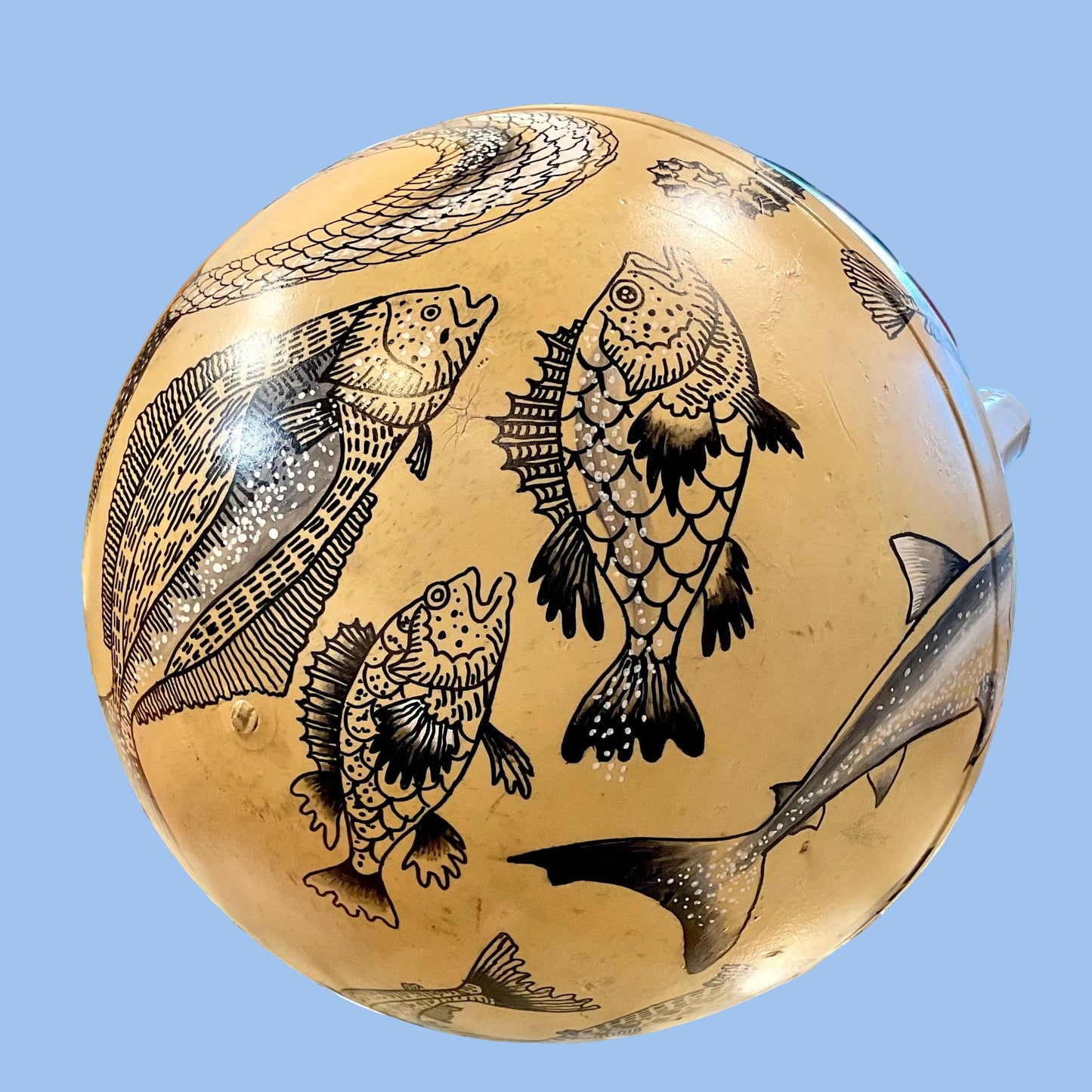 "Mermaid & Rockfish" Pale Yellow Salvaged Buoy 12" Magdalena Consignment