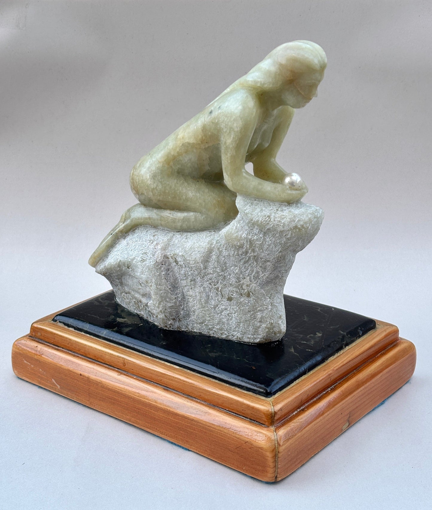 "Mermaid with Pearl" Alabaster Stone Sculpture Will Richards Consignment