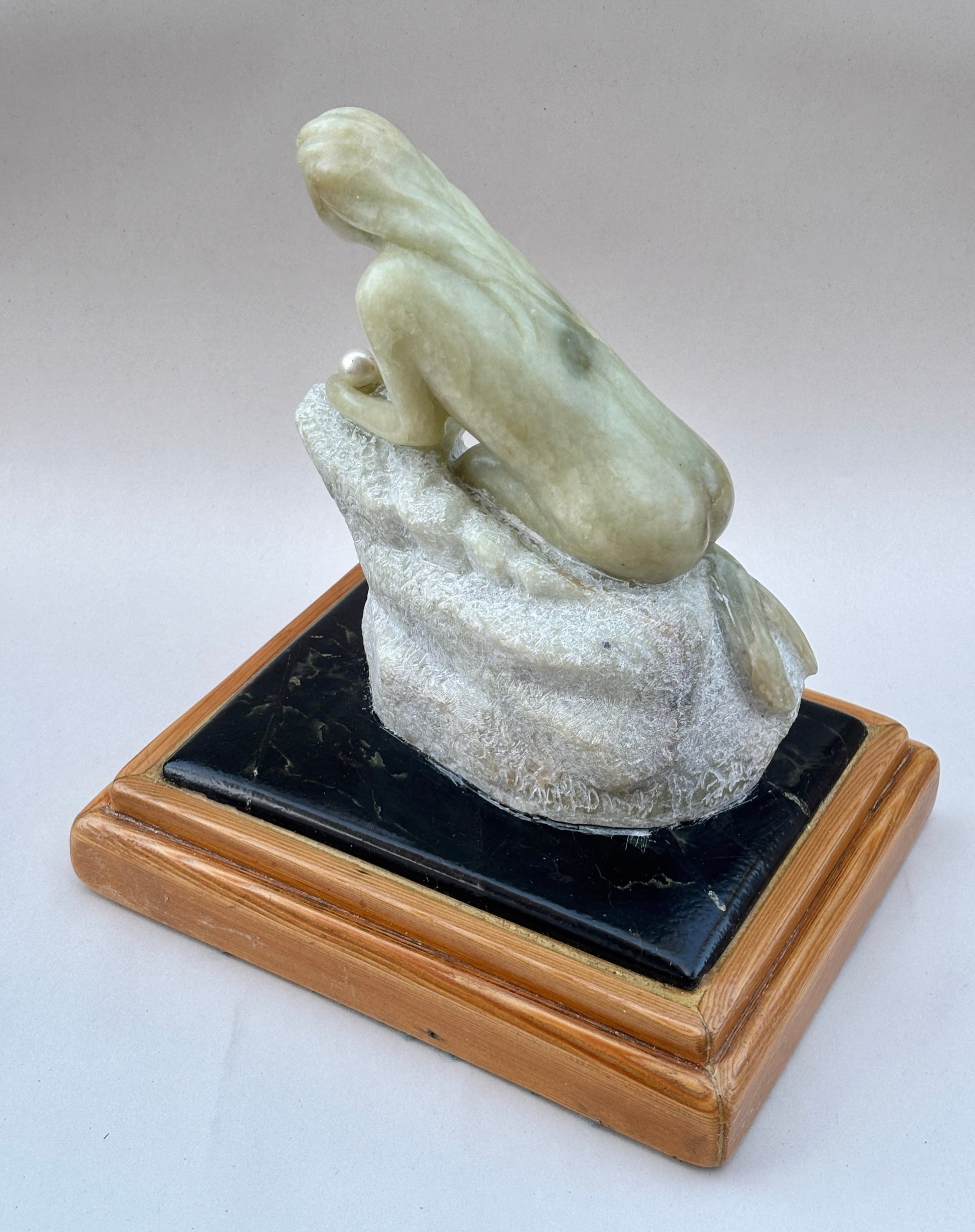 "Mermaid with Pearl" Alabaster Stone Sculpture Will Richards Consignment