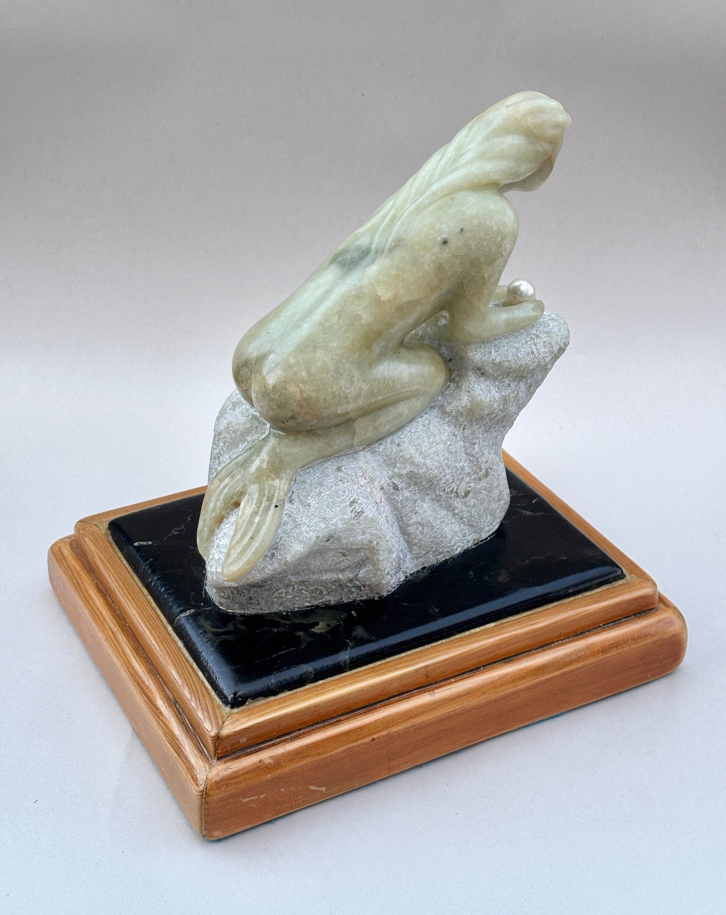 "Mermaid with Pearl" Alabaster Stone Sculpture Will Richards Consignment