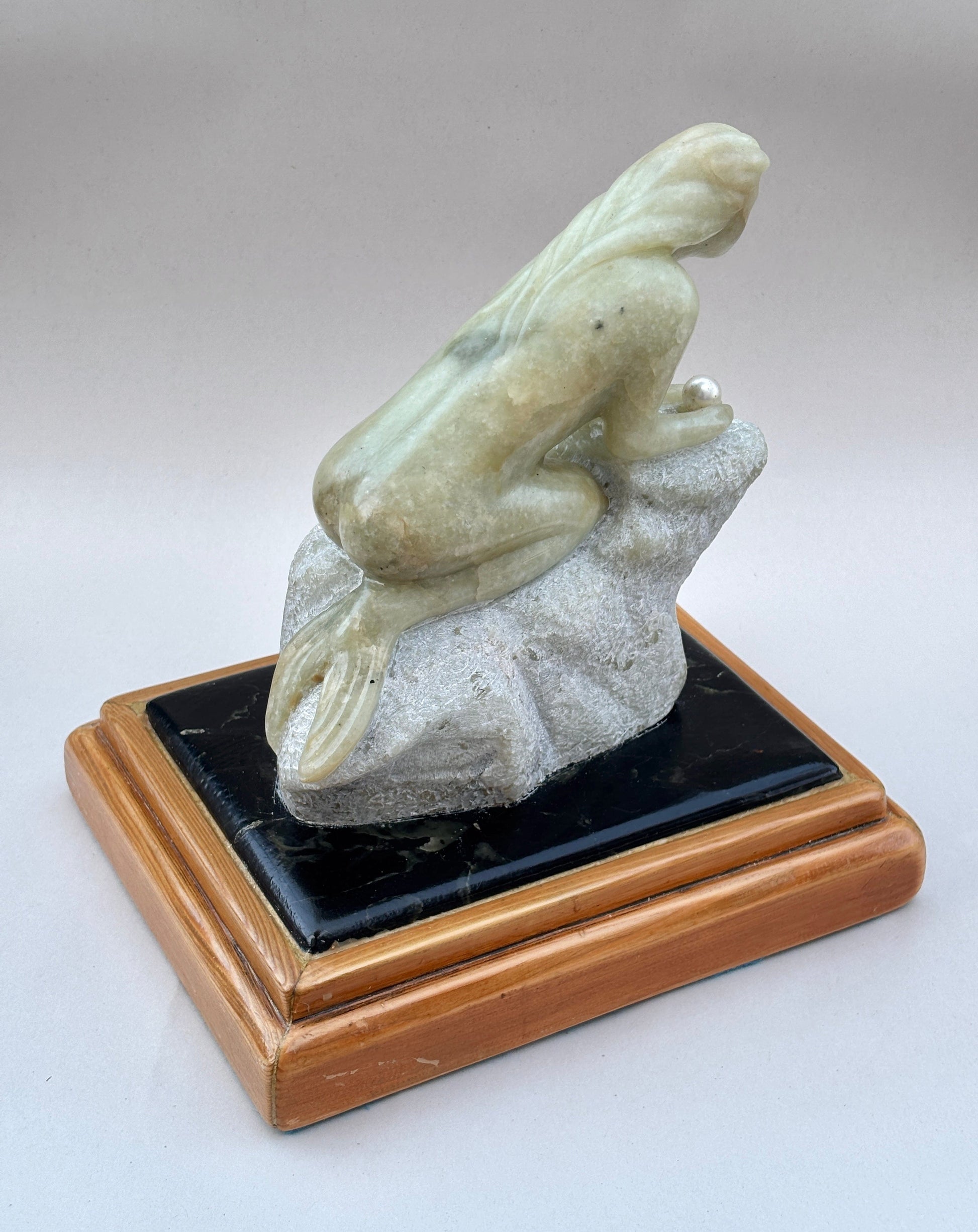 "Mermaid with Pearl" Alabaster Stone Sculpture Will Richards Consignment