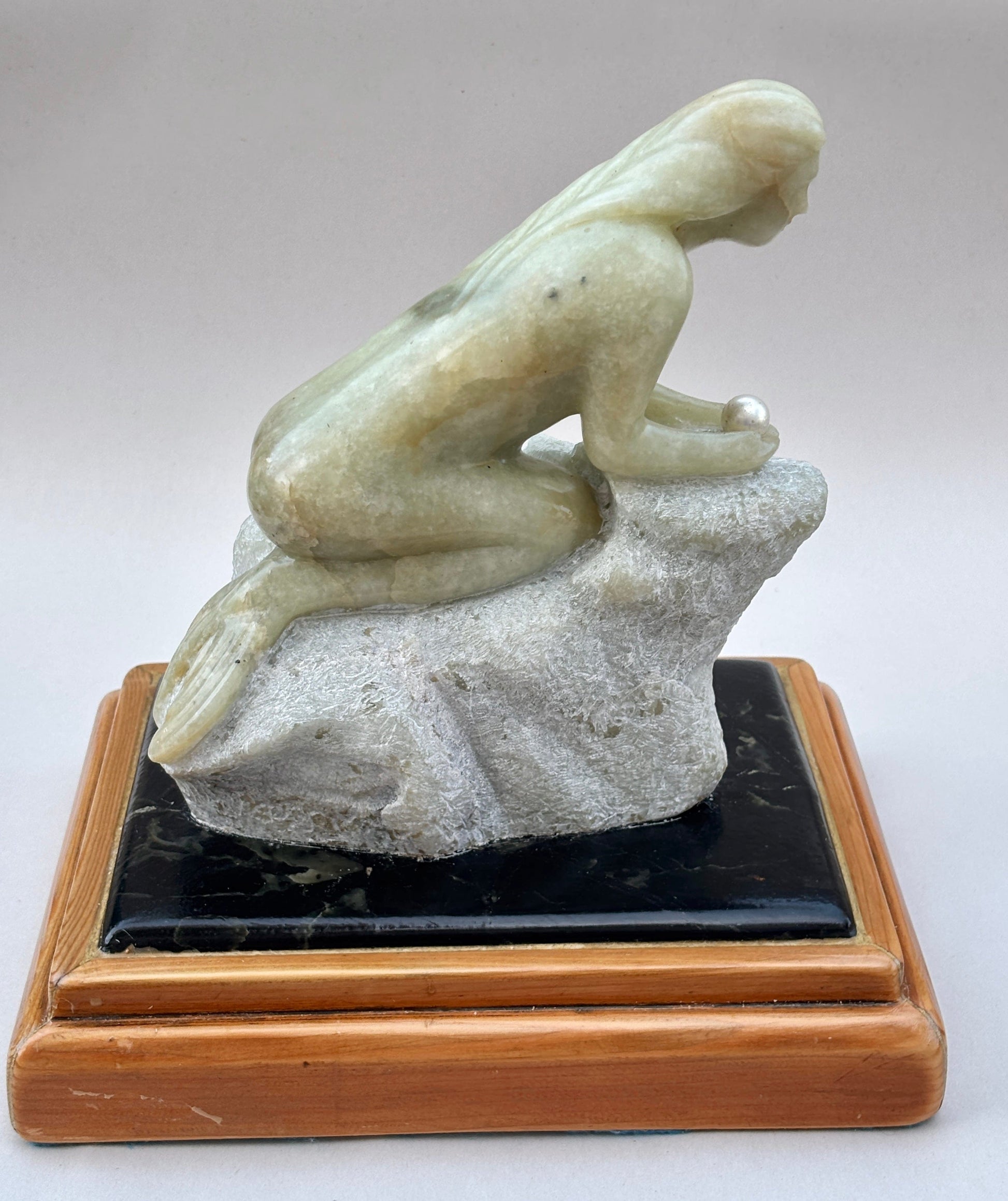 "Mermaid with Pearl" Alabaster Stone Sculpture Will Richards Consignment