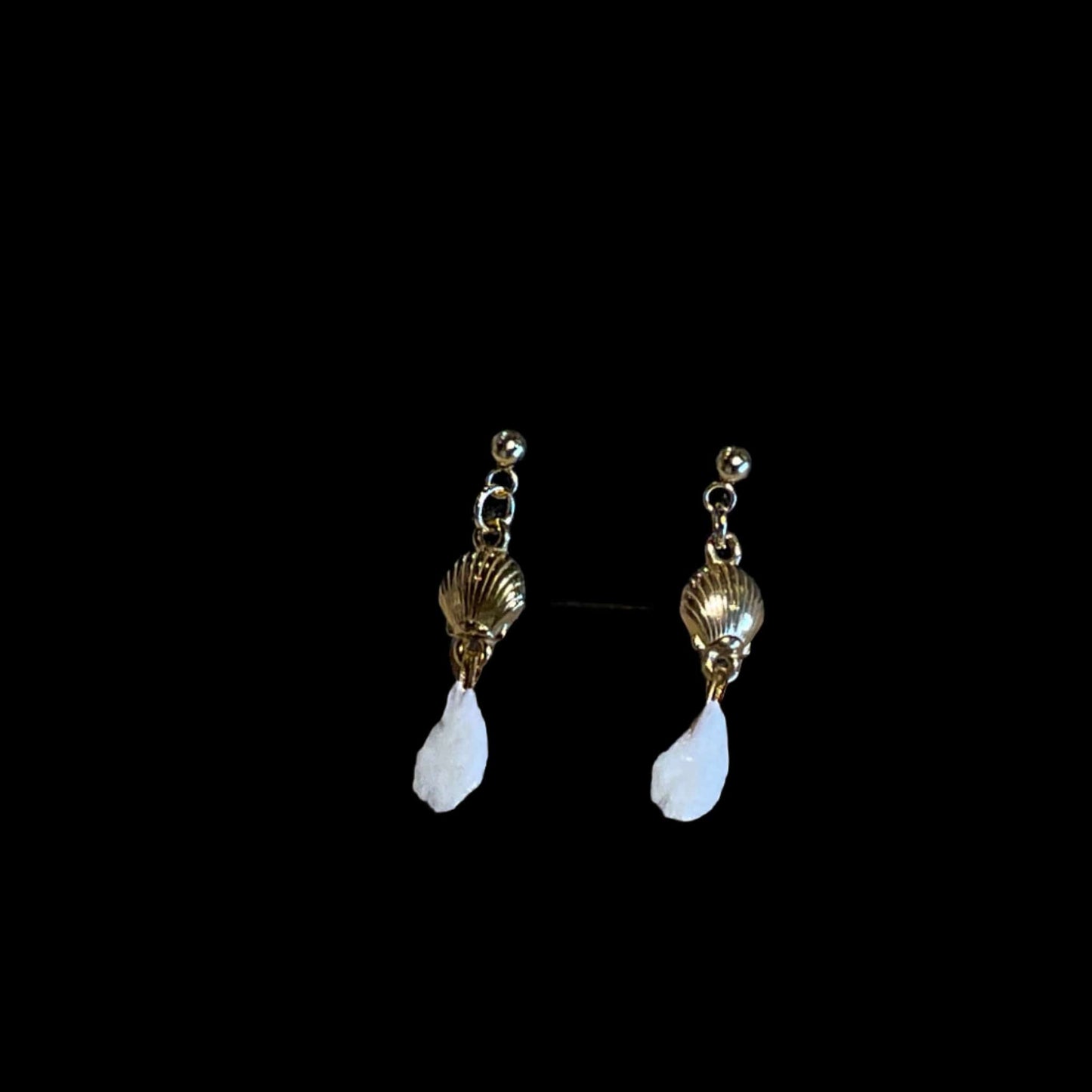 (MGL-E-SH) Salmon Otolith with Gold Seashells Earrings Magdalena Consignment