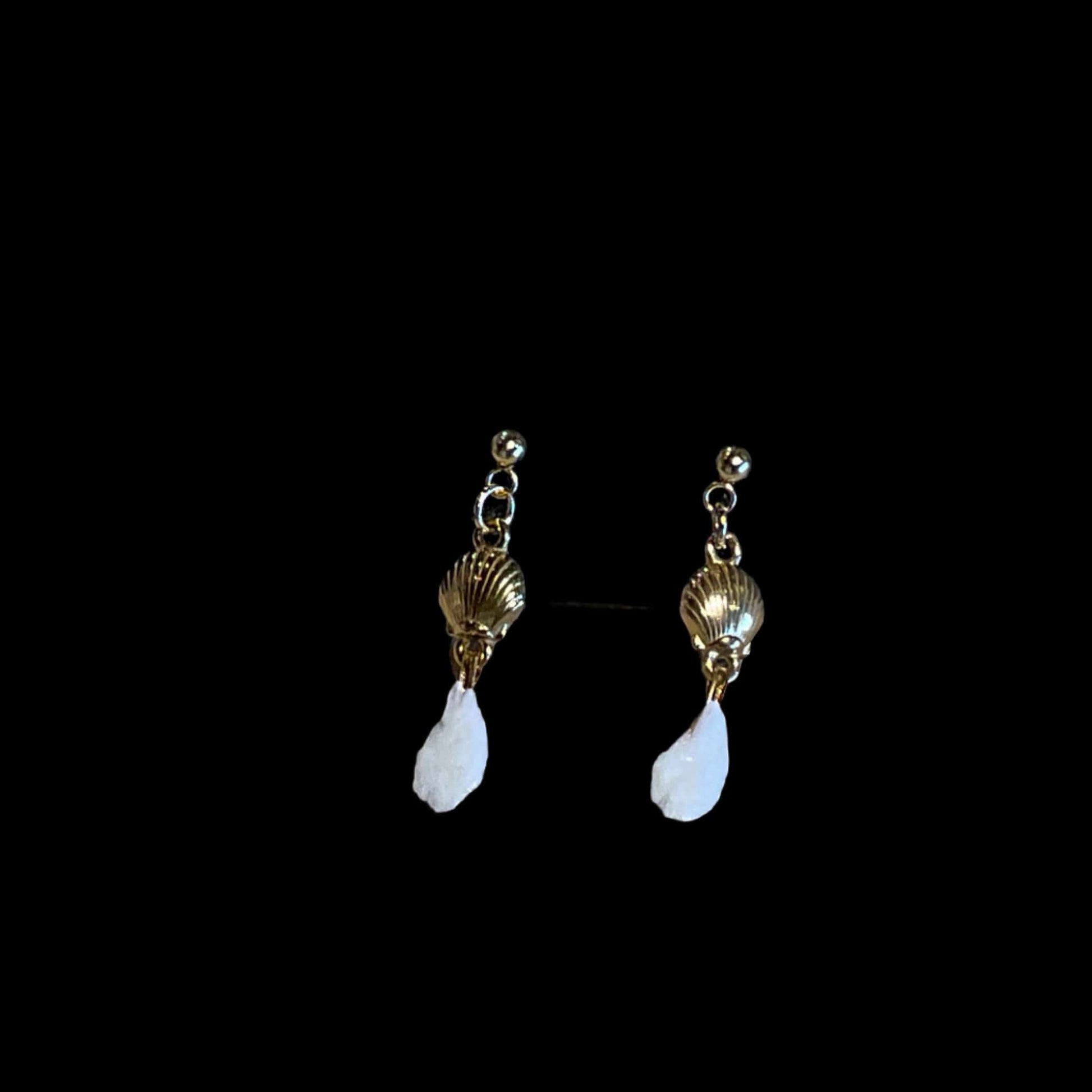 (MGL-E-SH) Salmon Otolith with Gold Seashells Earrings Magdalena Consignment