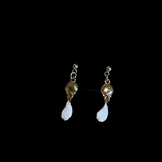 (MGL-E-SH) Salmon Otolith with Gold Seashells Earrings Magdalena Consignment