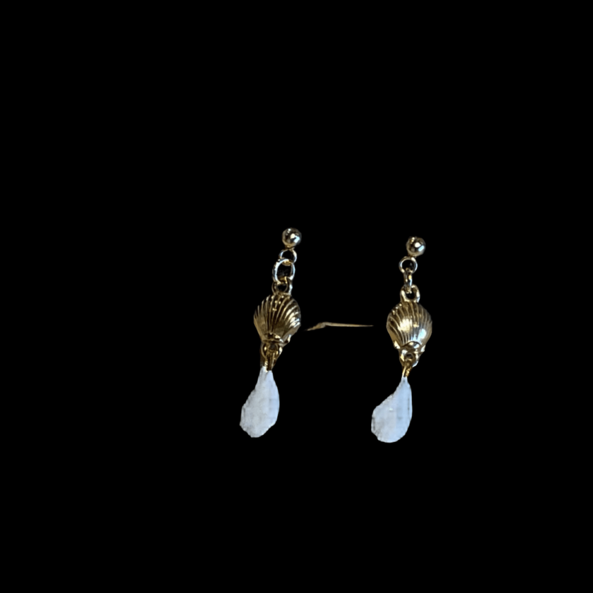 (MGL-E-SH) Salmon Otolith with Gold Seashells Earrings Magdalena Consignment