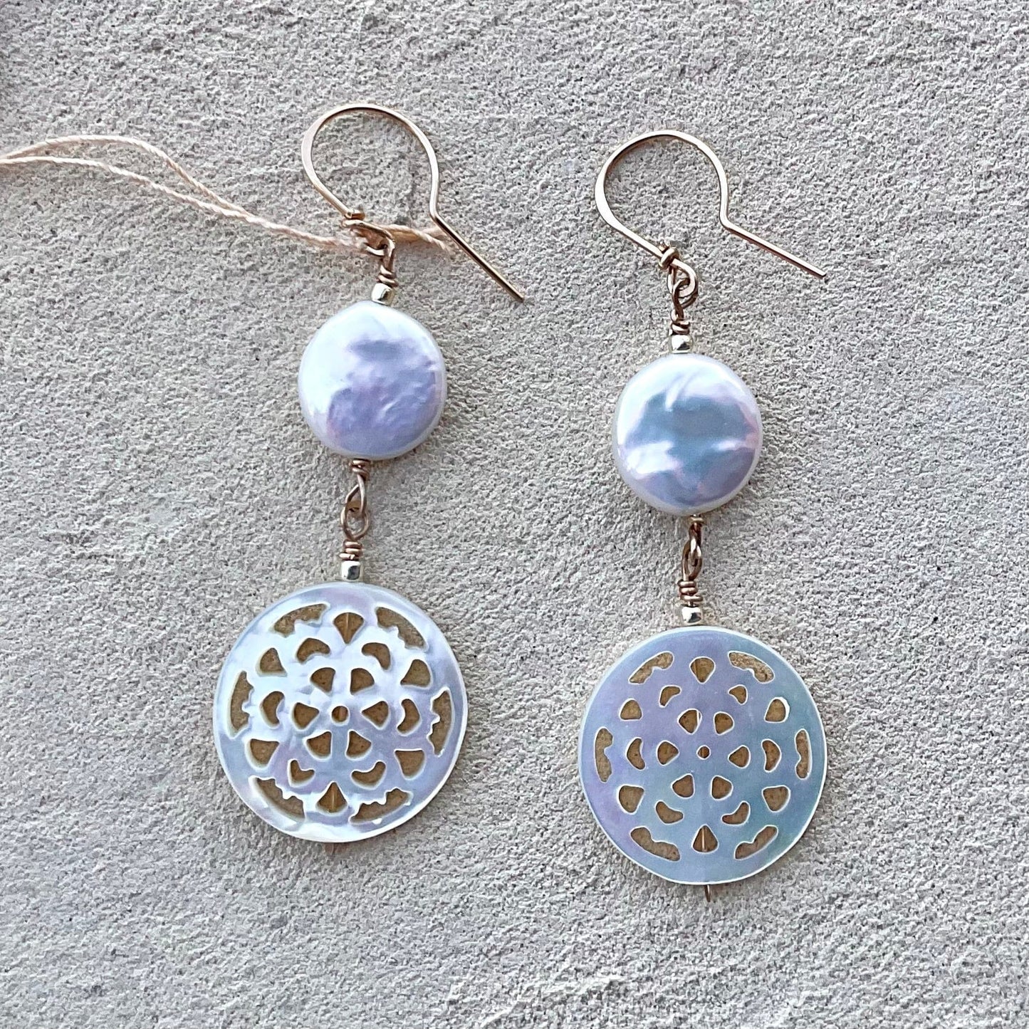 Mother of Pearl with Semi-Precious Stone Earrings Elise Peters Inventory 2.5" Pearls and Mother of Pearl