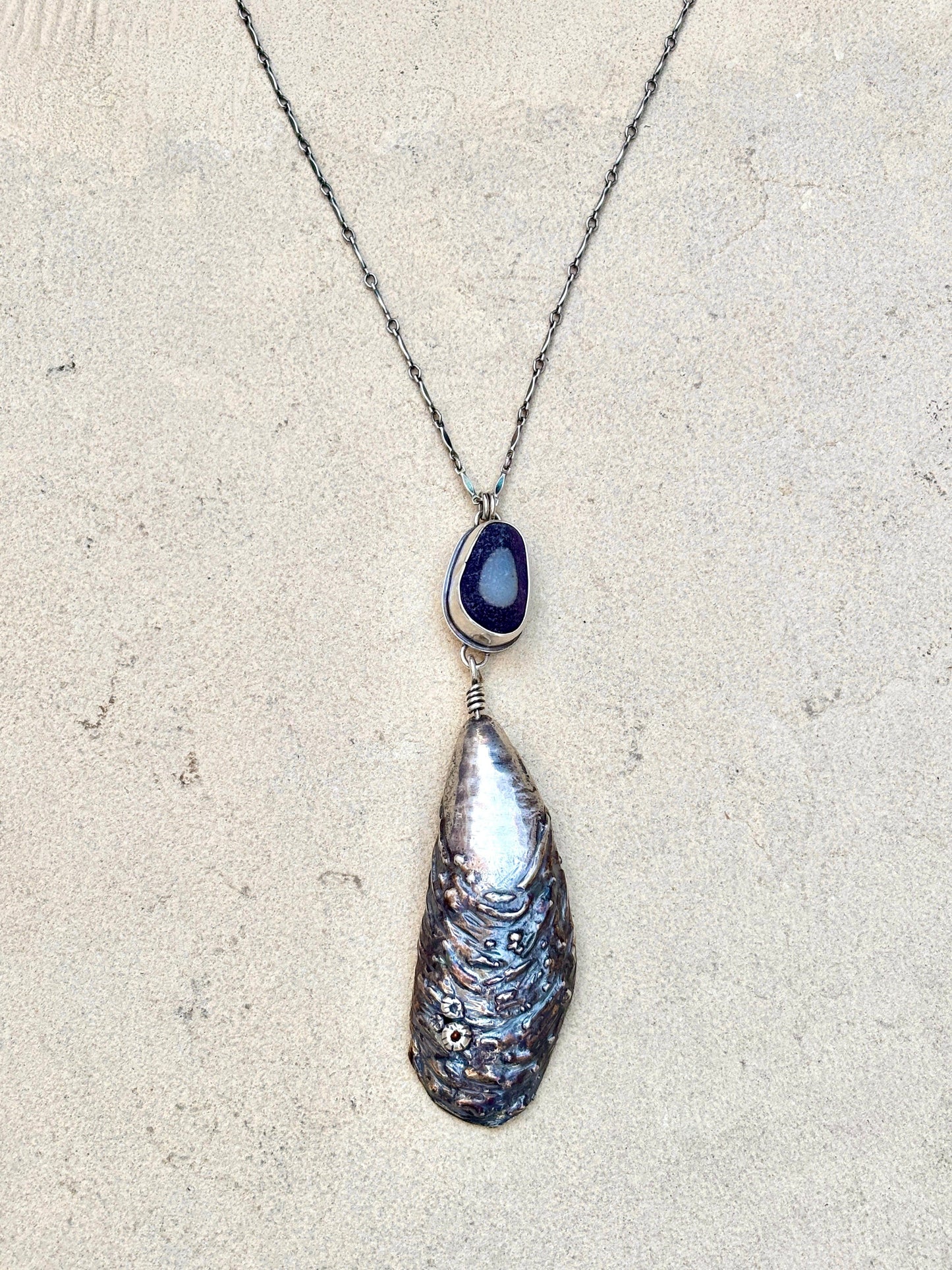 Mussel + Cobalt Sea Glass Sterling Necklace J. Anderson LTL Inventory
