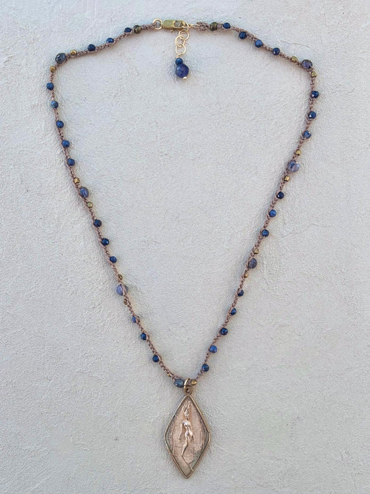 New! Bronze Casino Mermaid on Short Beaded Necklaces Heidi Duran Inventory Blue Sapphire and Iolite (19"/21.5")