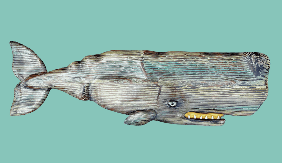New! Hand Carved Wooden Sperm Whale - Turq. and Gray JP Bravo Consignment