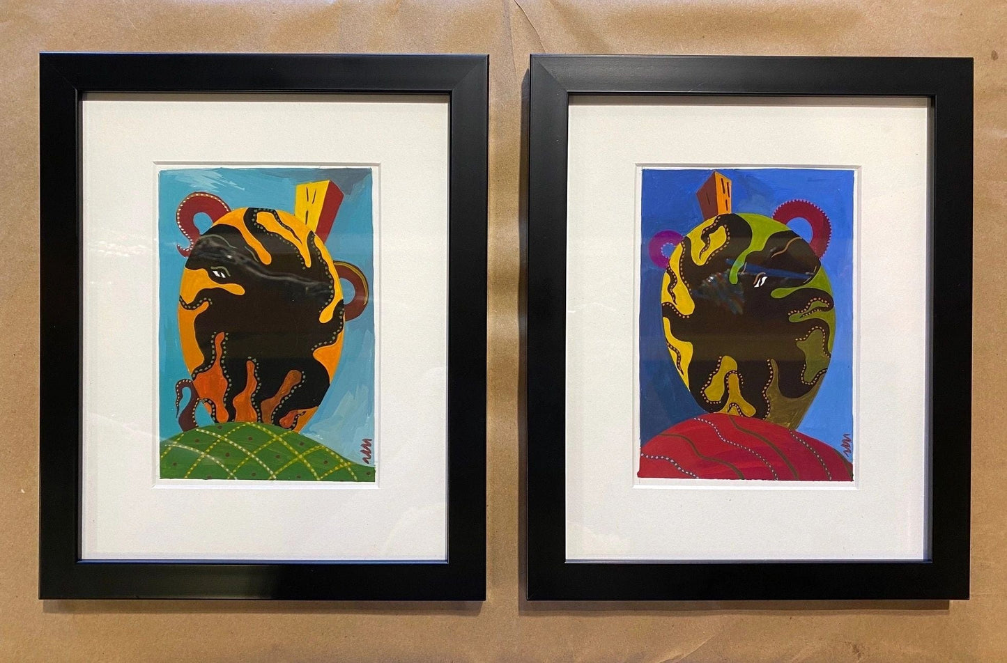 "Octopots" Original Gouache Paintings Mel Weiner Consignment