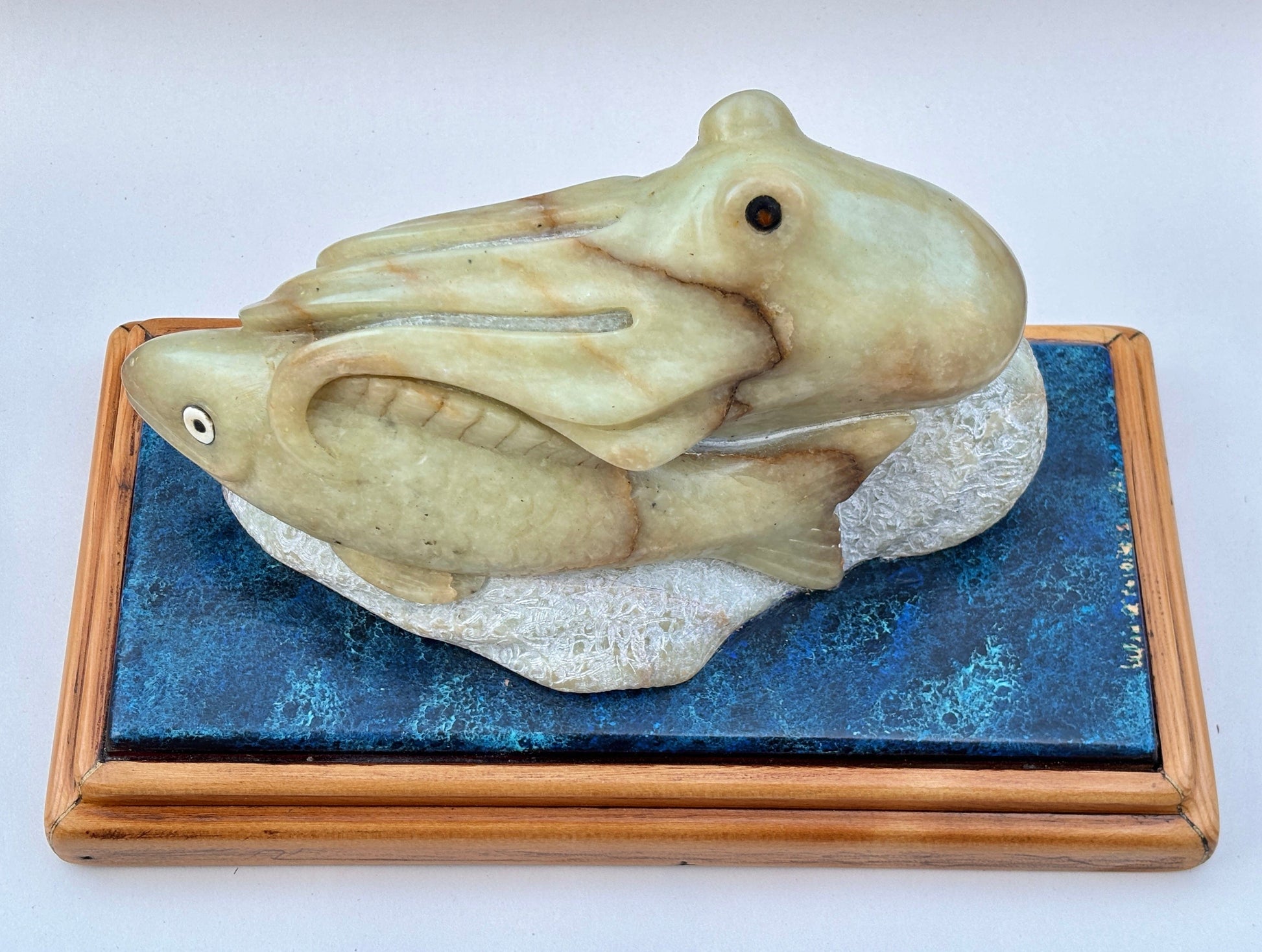 "Octopus and Fish" Alabaster Stone Sculpture Will Richards Consignment